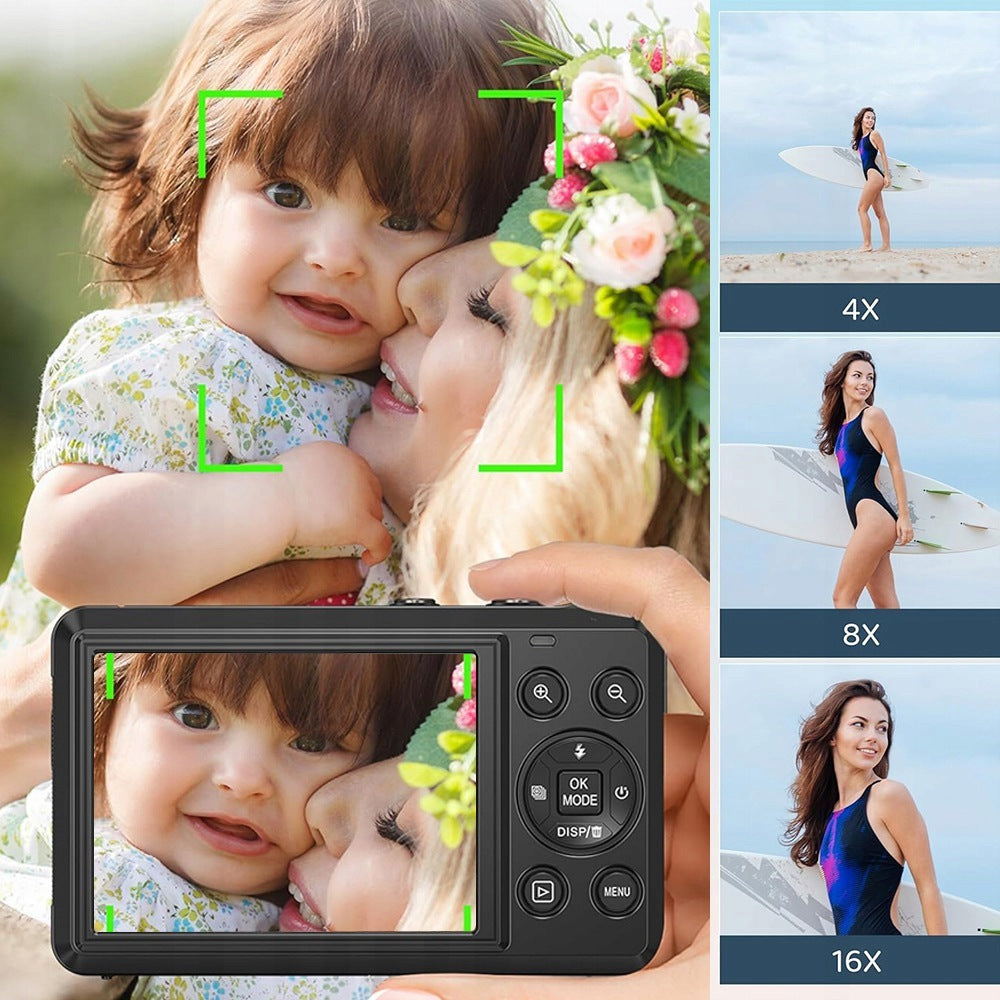 PORTABLE DIGITAL CAMERA BLACK 4K 64MP 16X ZOOM +32GB Resolution 64 Mpx
