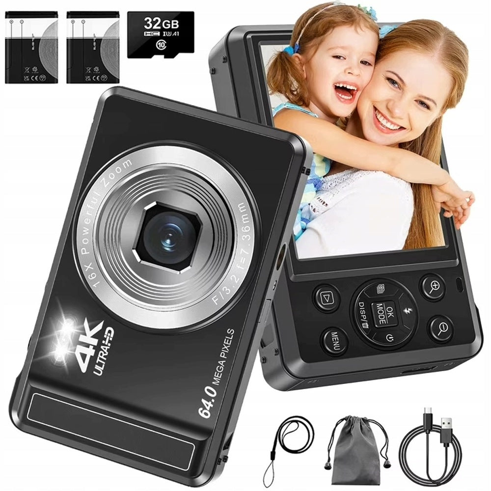 PORTABLE DIGITAL CAMERA BLACK 4K 64MP 16X ZOOM AUTO FOCUS