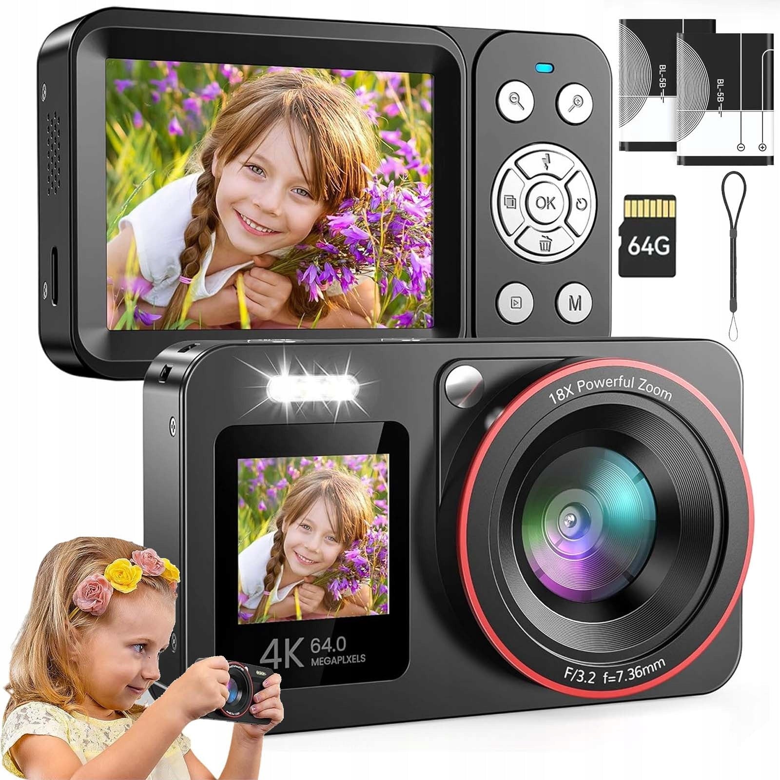 PORTABLE DIGITAL CAMERA COMPACT CAMERA CCD 64MP LCD ANTISHAKE WITH 64GB