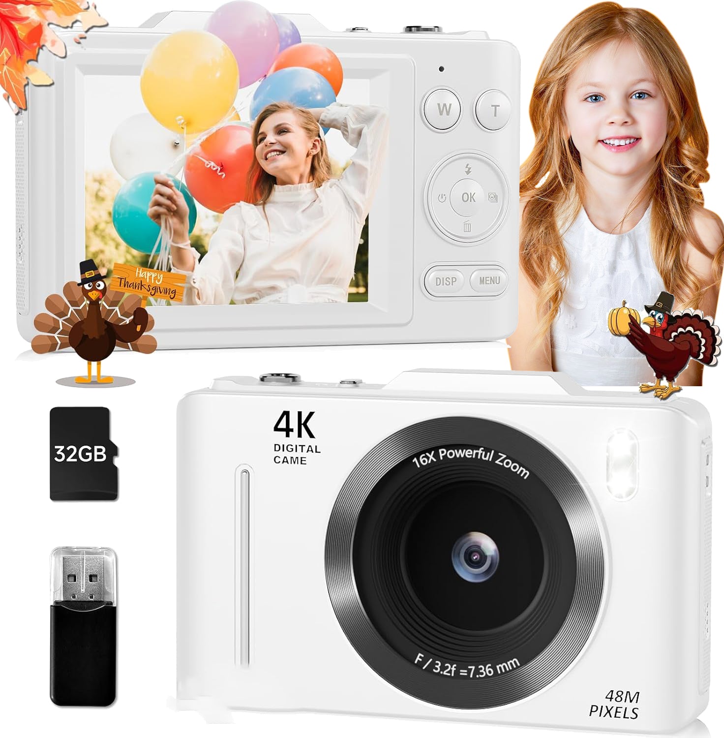 PORTABLE DIGITAL CAMERA HD CAMERA 4K 16X OPTICAL ZOOM 32GB