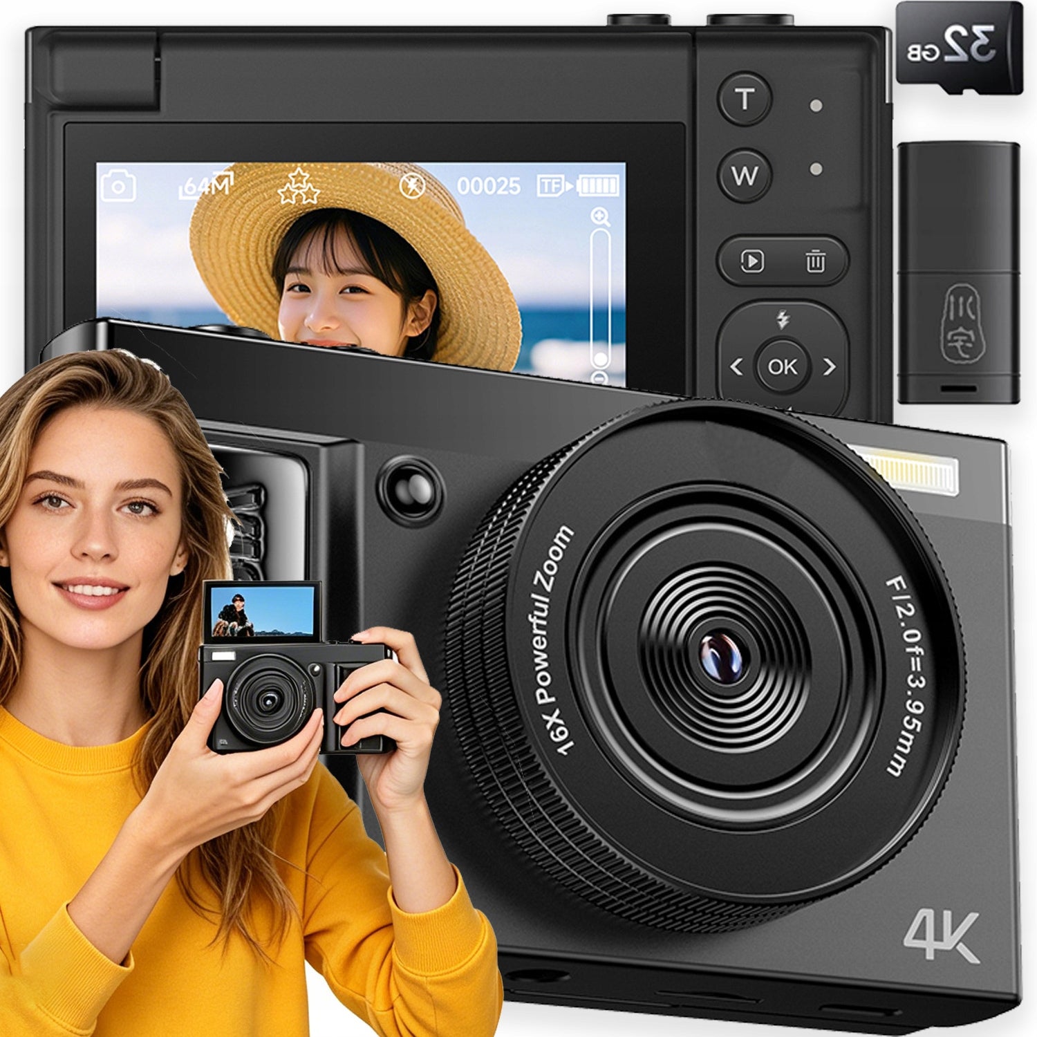 PORTABLE DIGITAL CAMERA HD CAMERA 64MP 16X OPTICAL ZOOM32GB