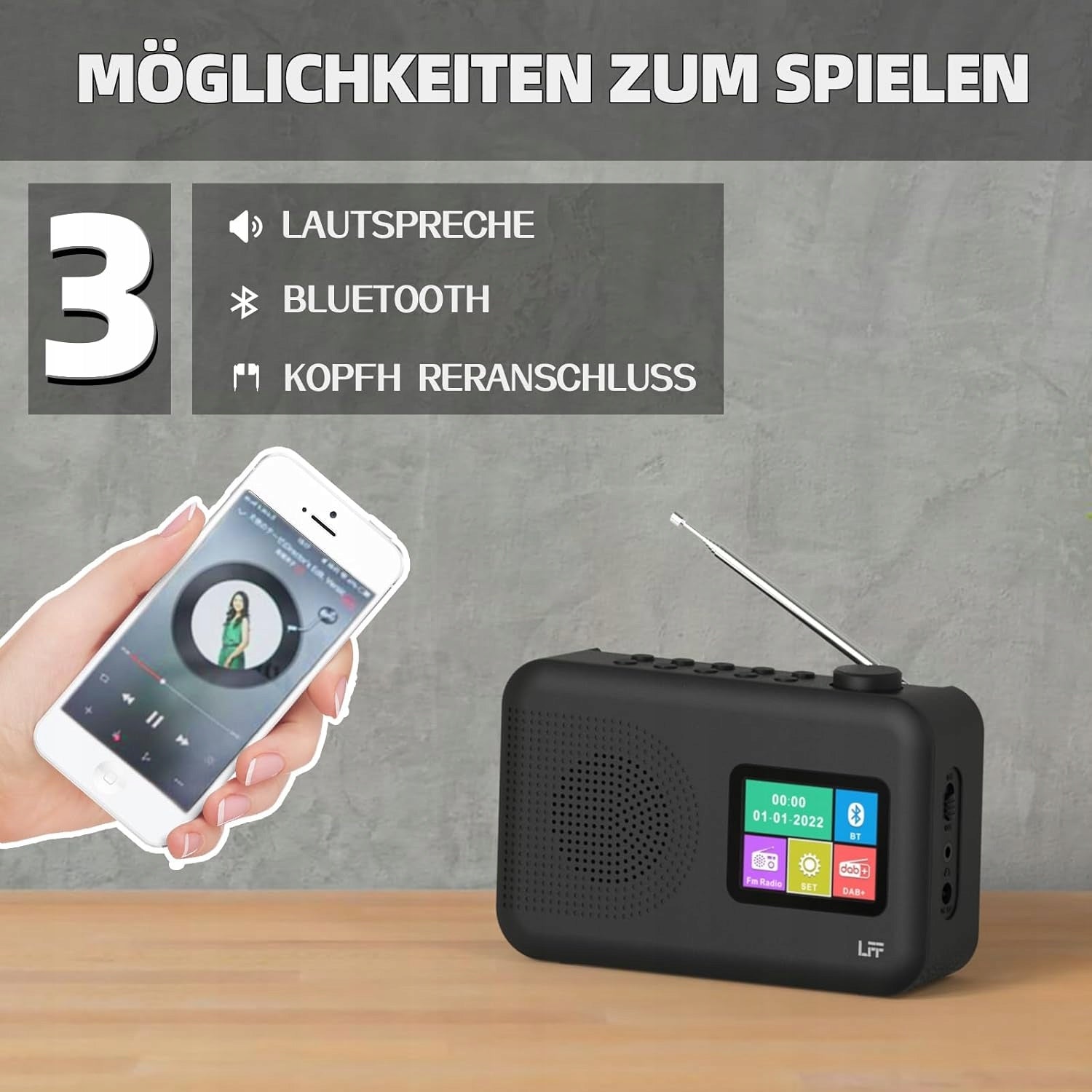 PORTABLE DIGITAL RADIO LFF DAB with Bluetooth LDR101-EU Batteries included no