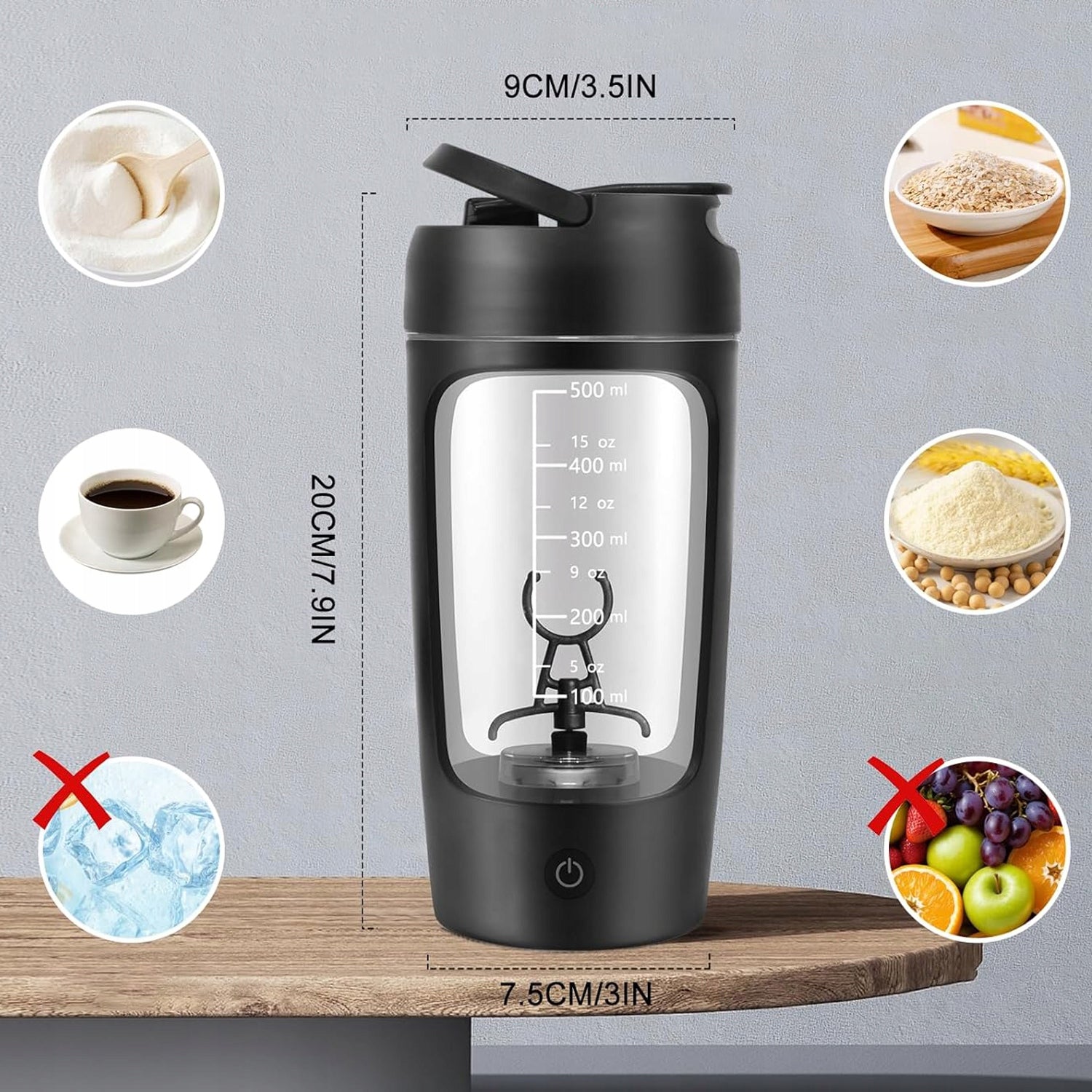 PORTABLE ELECTRIC USB SHAKER FOR PROTEIN/COFFEE/MILK POWDER 650ML BLACK Weight 490 g
