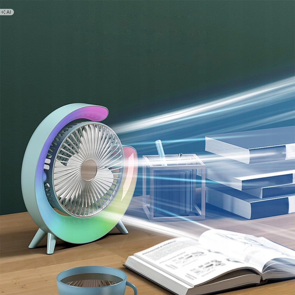 PORTABLE FAN DESK FAN RGB LED TO USB RECHARGEABLE 3 GEARS Packaging status original