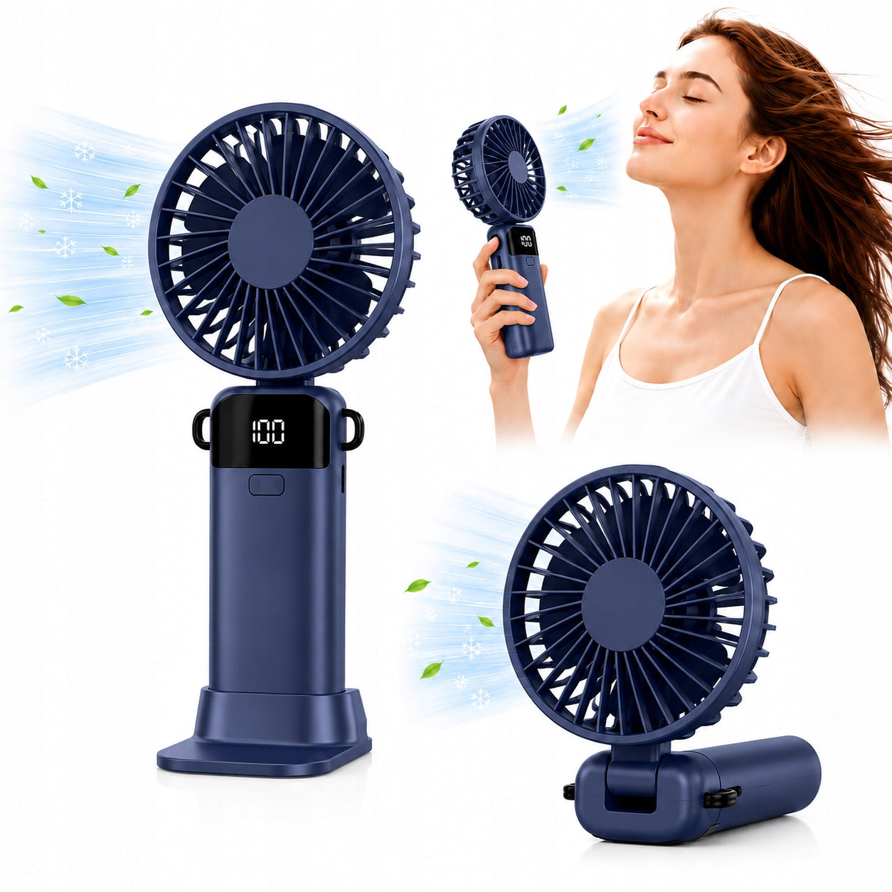 PORTABLE FAN MINI DESK FAN QUIET FOLDING 5 GEARS 2400mAh