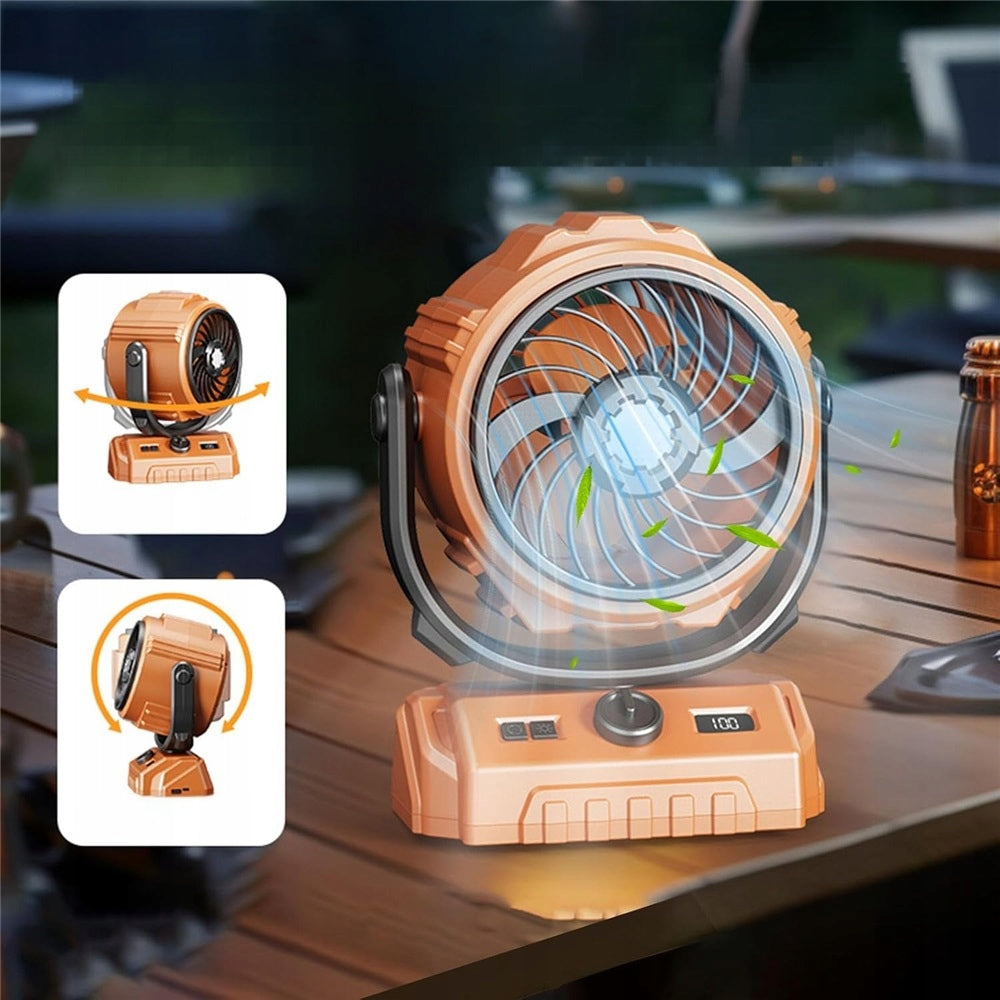 PORTABLE FAN WITH 300° HOOK AND LED FOR CAMPING AND TOURISM Packaging status original