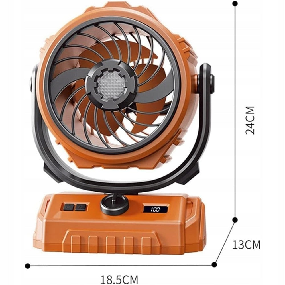 PORTABLE FAN WITH 300° HOOK AND LED FOR CAMPING AND TOURISM Product weight with unit packaging 0.95 kg