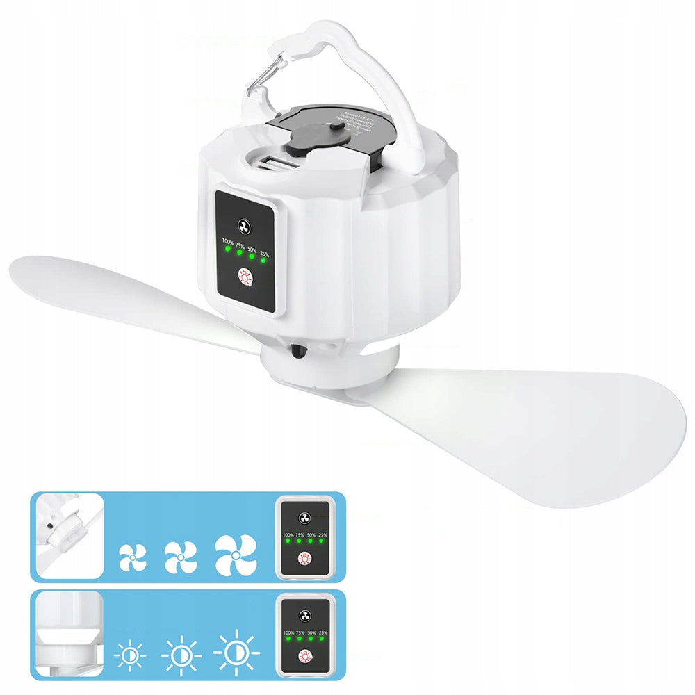 PORTABLE FAN WITH REMOTE CONTROL AND ADJUSTABLE LIGHTING FOR OUTDOOR USE Packaging status original