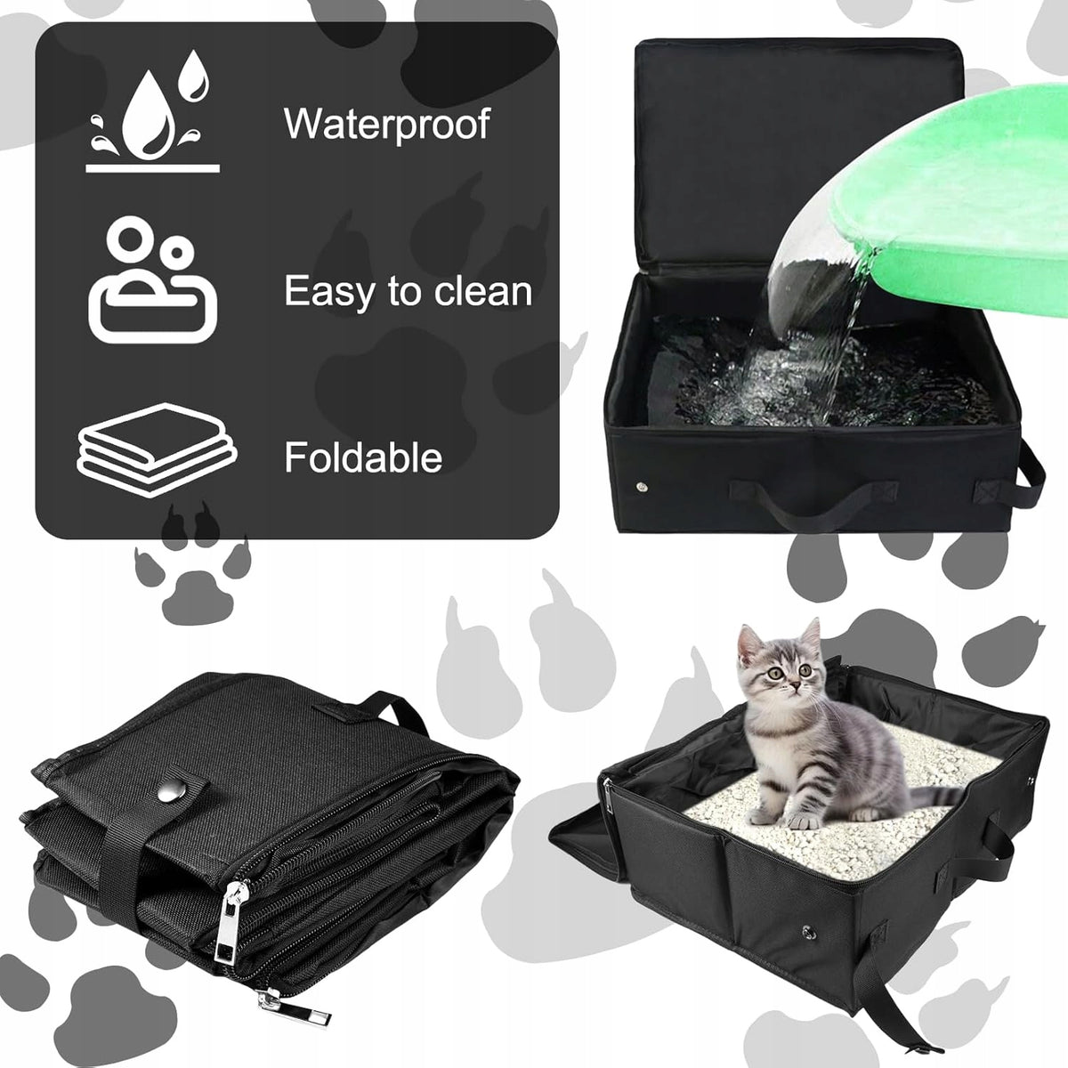 PORTABLE FOLDING CAT LITTER BOX WITH TRAVEL WATERPROOF LID Brand Kotek
