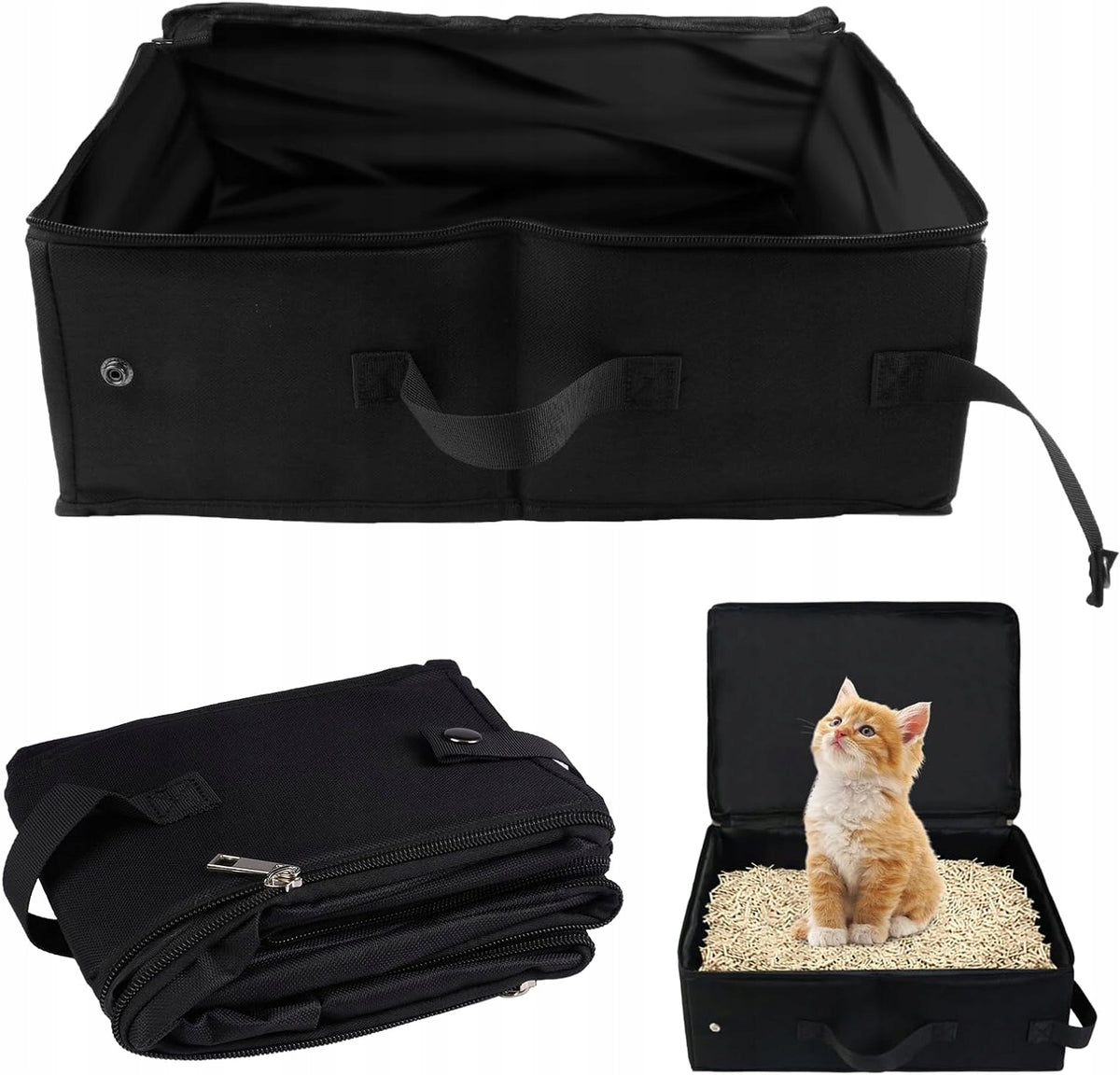 PORTABLE FOLDING CAT LITTER BOX WITH TRAVEL WATERPROOF LID