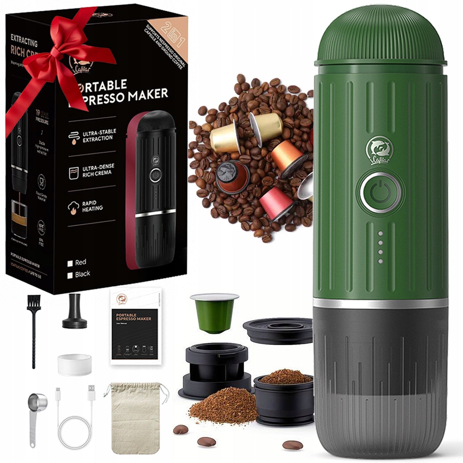 PORTABLE GROUND CAPSULE COFFEE MAKER FOR CAR TOURISM