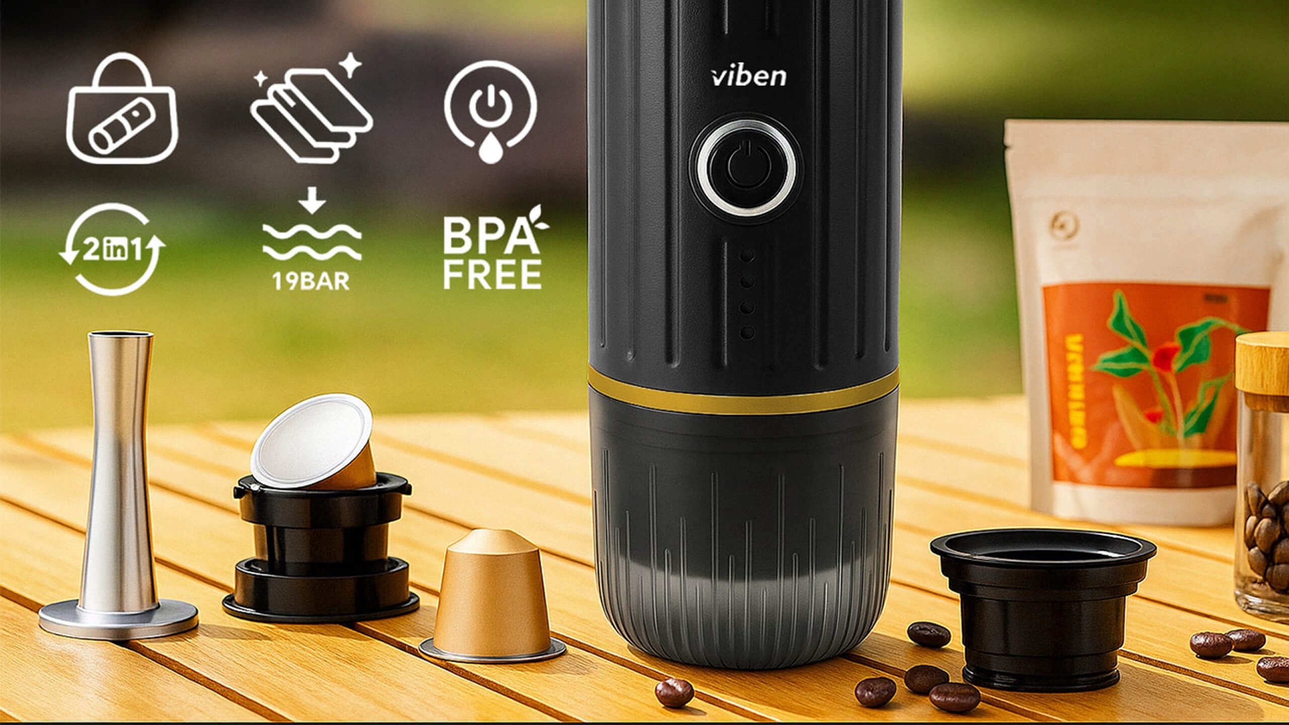 PORTABLE GROUND COFFEE MAKER CAR CAPSULES WIRELESS 100W Brand Viben