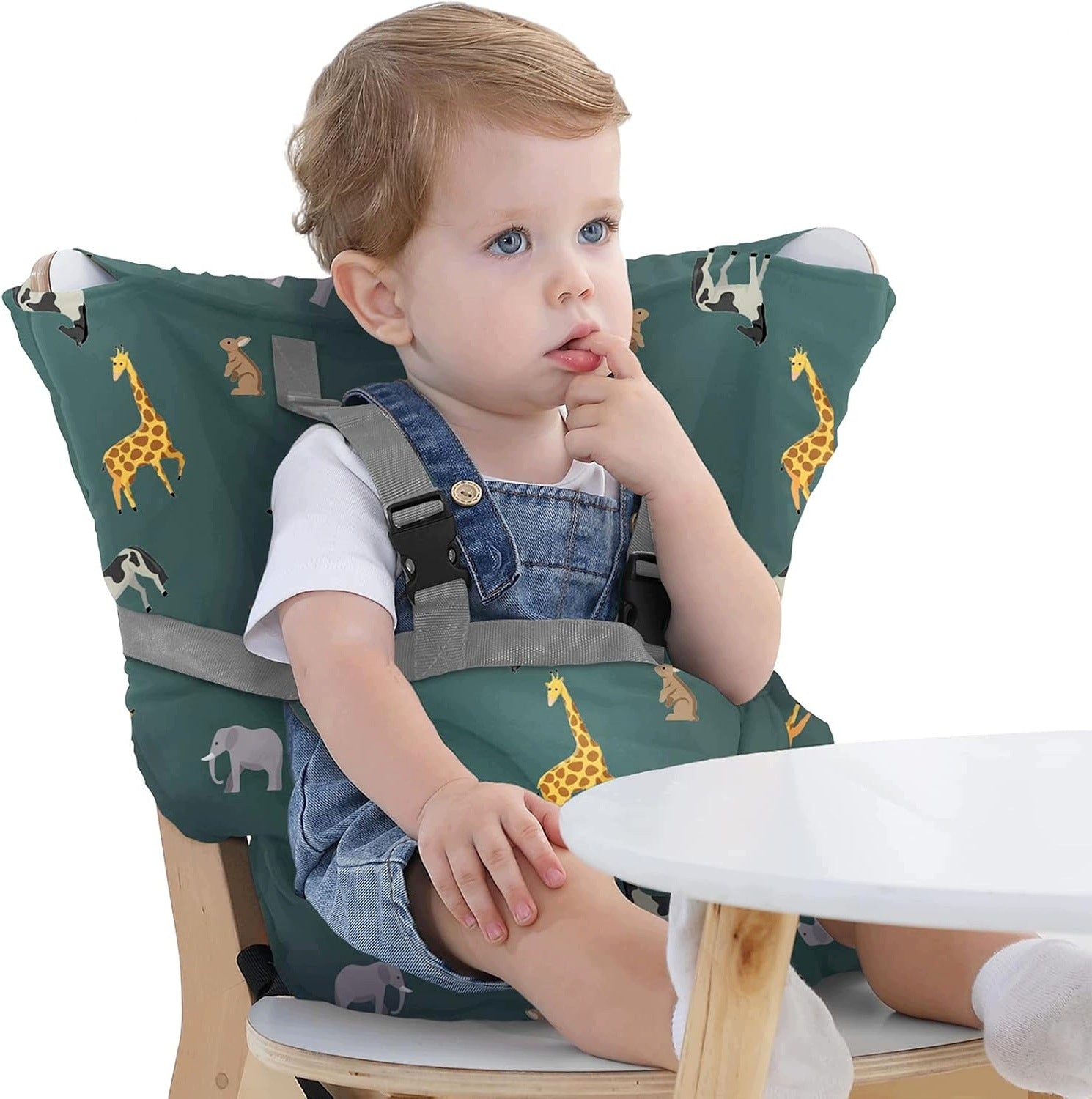 PORTABLE HIGHCHAIR ADJUSTABLE SAFE WASHABLE Color shades of gray and silver