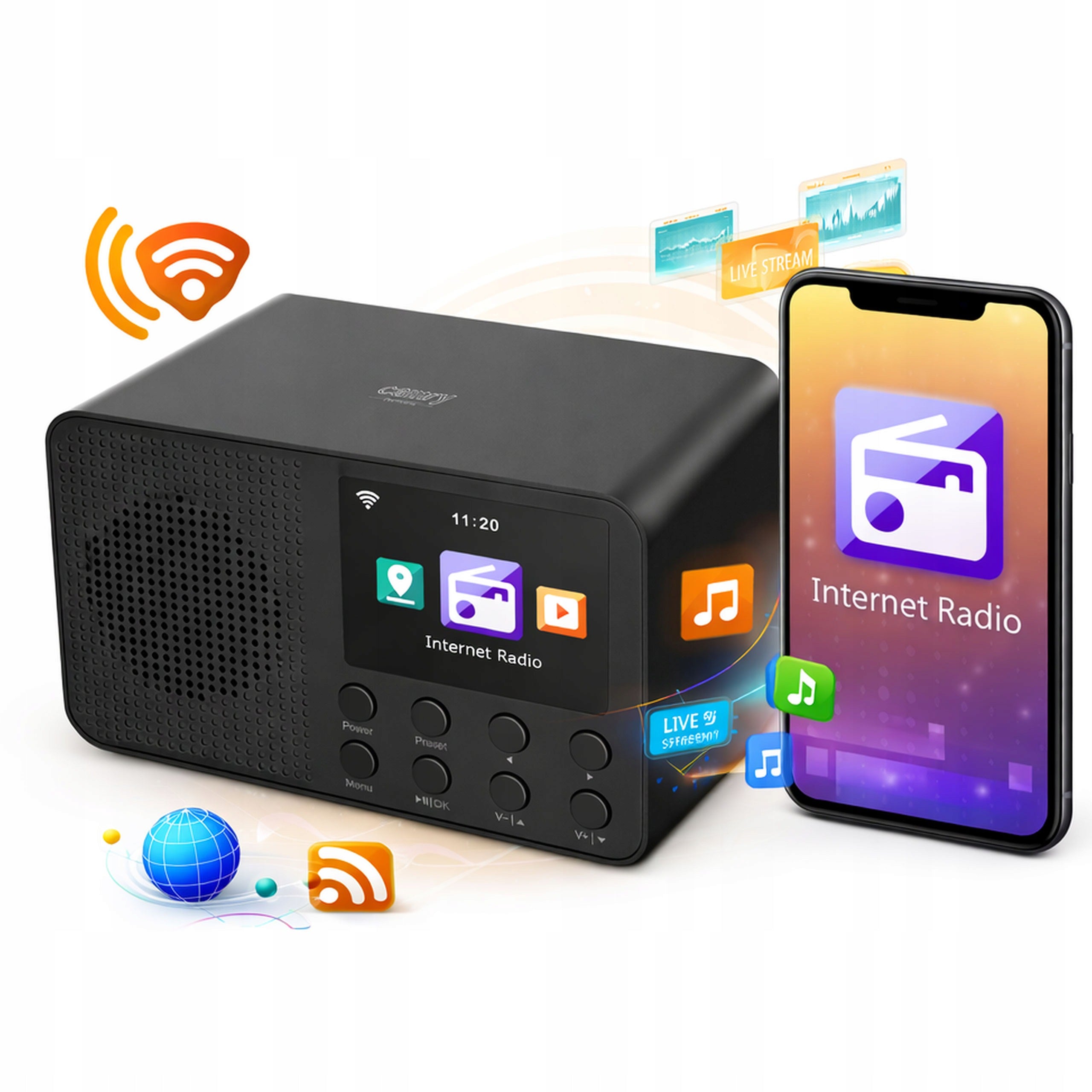 PORTABLE INTERNET RADIO NETWORK KITCHEN WIFI BLUETOOTH USB-C ALARM CLOCK