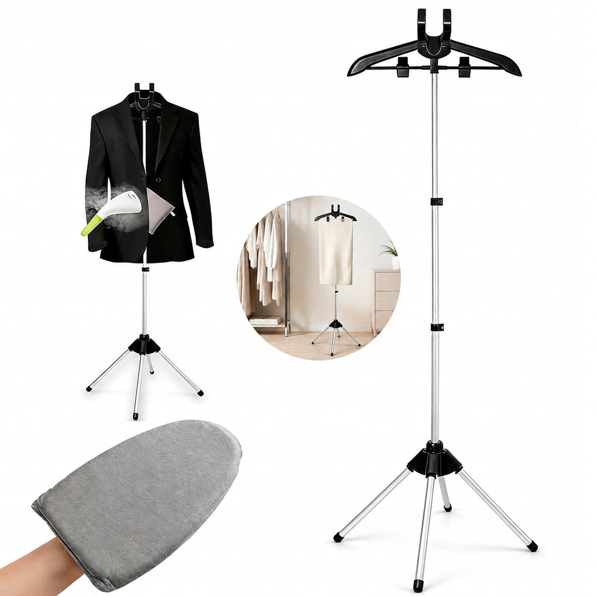 PORTABLE IRONING CLOTHES STEAMER RACK FOLDING FEET 160CM