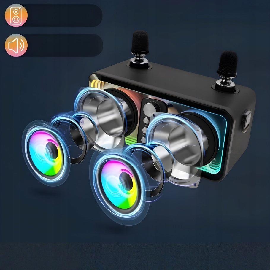 PORTABLE KARAOKE SPEAKER 2 MICROPHONES WIRELESS BLUETOOTH LED BLACK Packaging status original