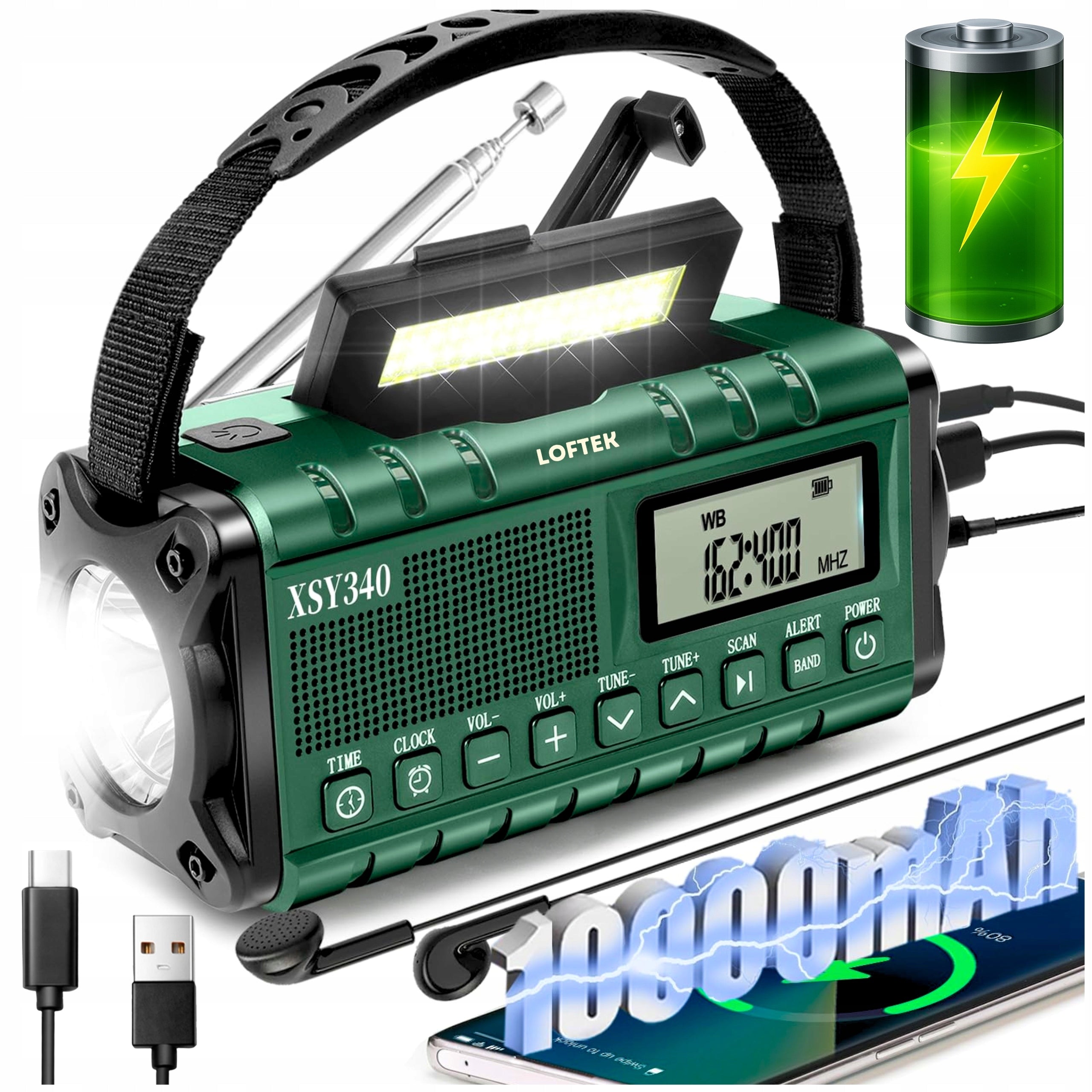PORTABLE KITCHEN RADIO SOLAR DYNAMO CONSTRUCTION FLASHLIGHT POWERBANK 10000mh