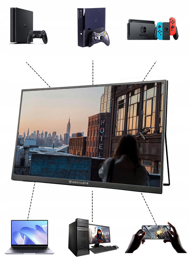 PORTABLE LED MONITOR 18,5'' IPS HDR Full HD 1920X1080 FOOT HDMI 120Hz Manufacturer code Monitor LED Medialove P18,5 wbudowany stojak