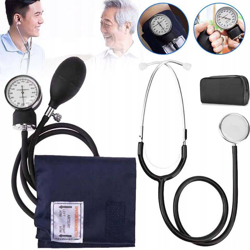 PORTABLE MECHANICAL CLOCK BLOOD PRESSURE MONITOR FOR ADULTS, WITH STETHOSCOPE