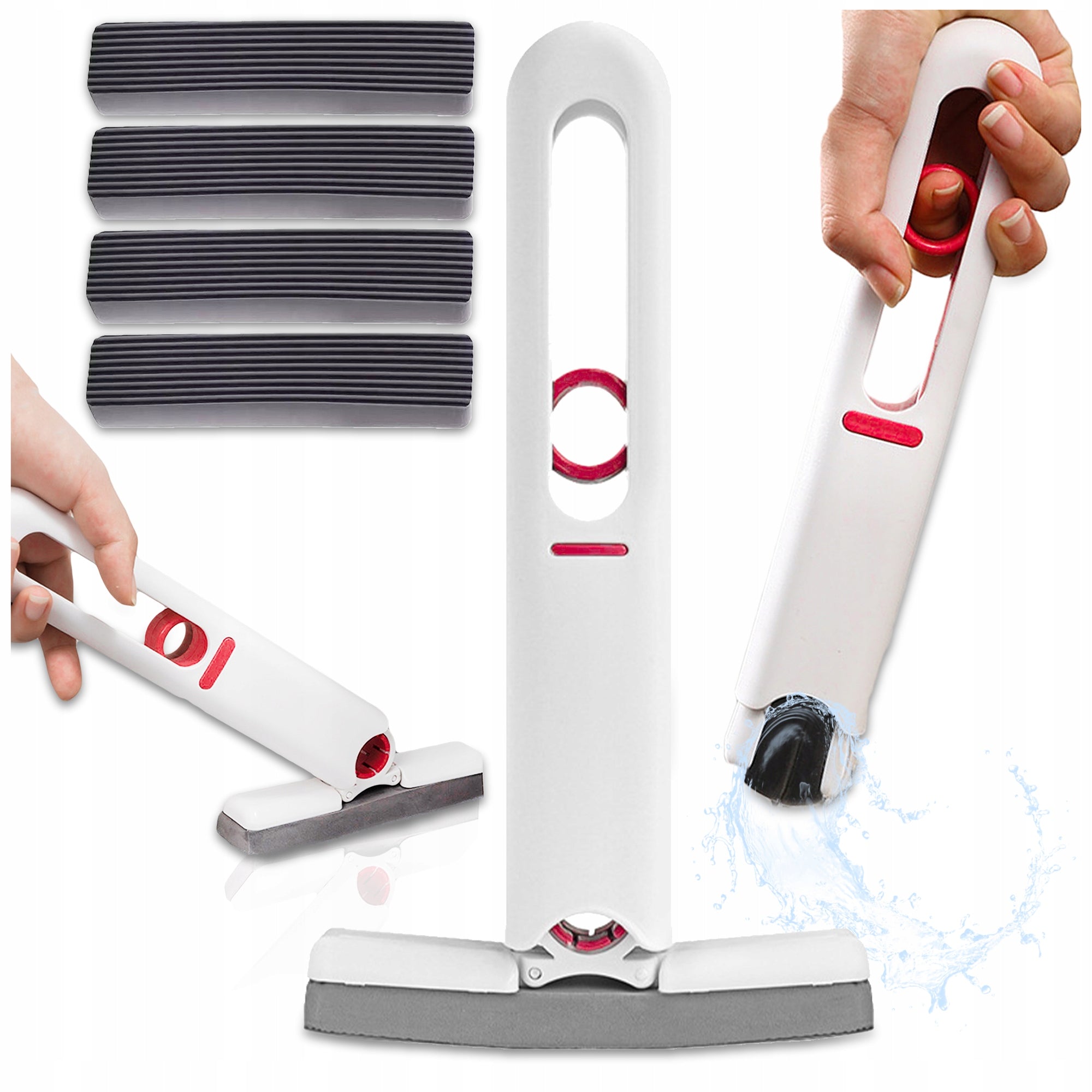 PORTABLE MINI MOP FOR WINDOW AND FLAT SURFACE CLEANING FOLDING + 4 SPONGES