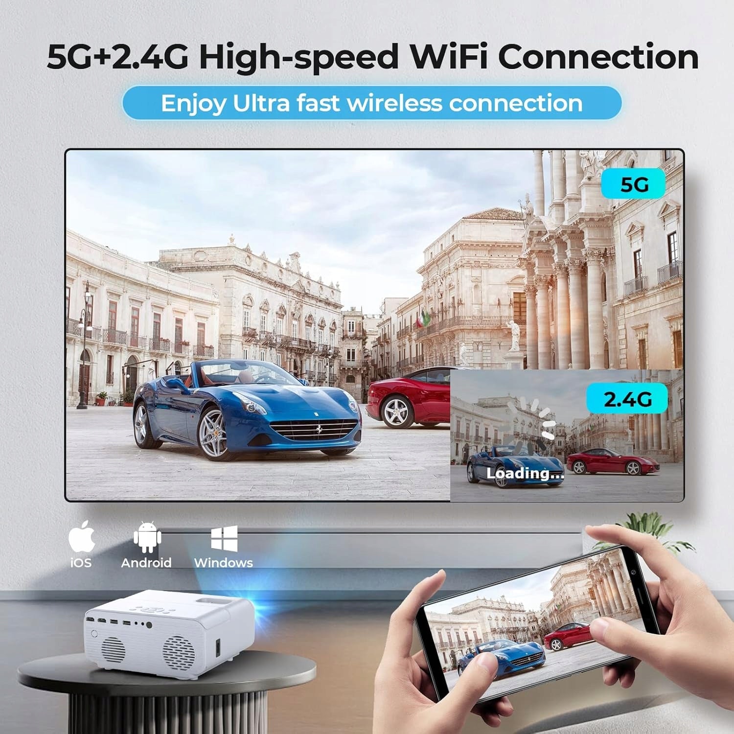 PORTABLE MINI MOVIE PROJECTOR Full HD 1080p GIAOMAR C12 + CASE Packaging status original