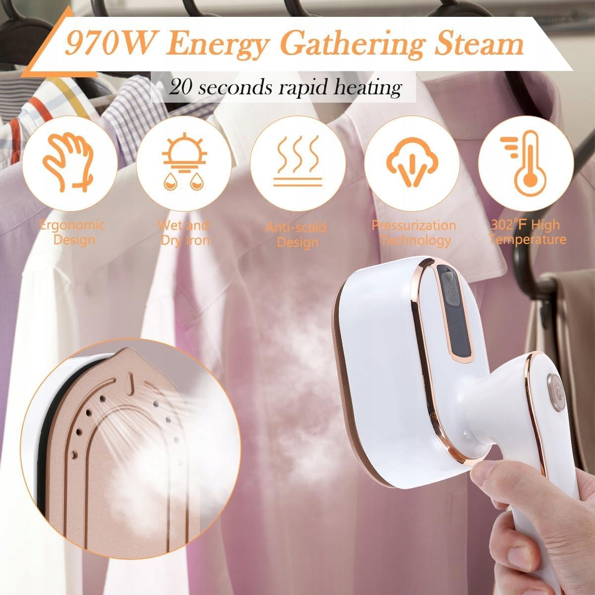PORTABLE MINI STEAM IRON 1000W FOLDING FAST HEATING 10S WHITE Manufacturer code PRZENOŚNE MINI ŻELAZKO PAROWE 1000W SKŁADANE
