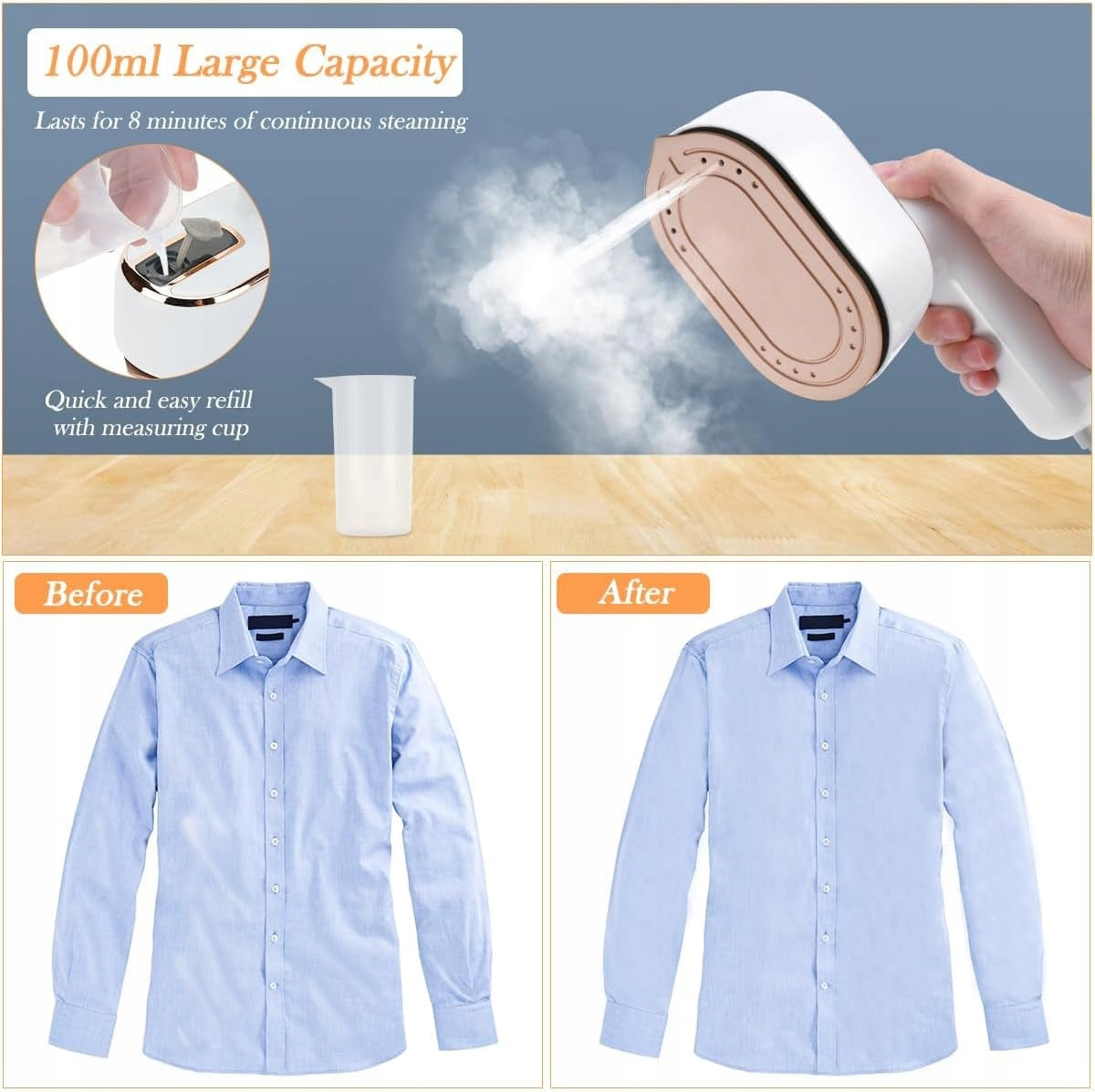 PORTABLE MINI STEAM IRON 1000W FOLDING FAST HEATING 10S WHITE Model PRZENOŚNE MINI ŻELAZKO PAROWE 1000W SKŁADANE