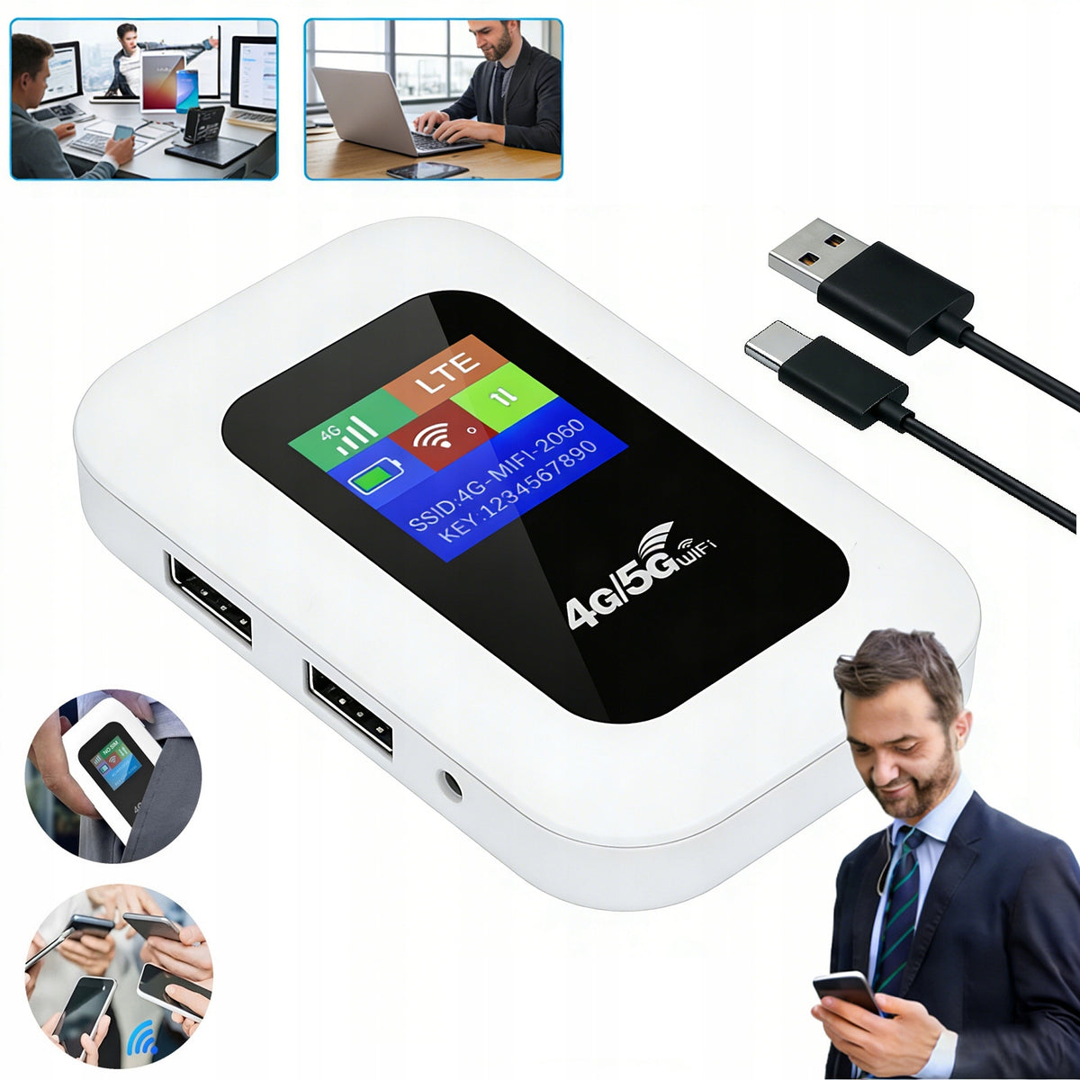PORTABLE MOBILE WIFI ROUTER 4G/5G LTE SIM PLAY 150MBPS 10 USERS 2100mAh