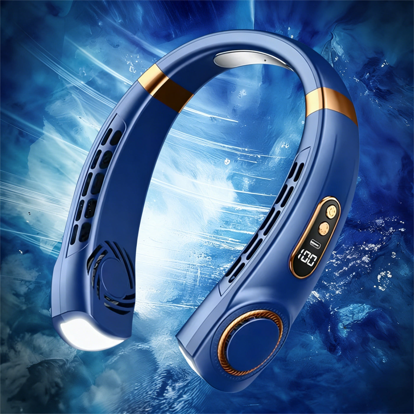 PORTABLE NECK FAN WITH LED 1800MAH MINI AIR CONDITIONER 5 SPEEDS Power supply rechargeable battery