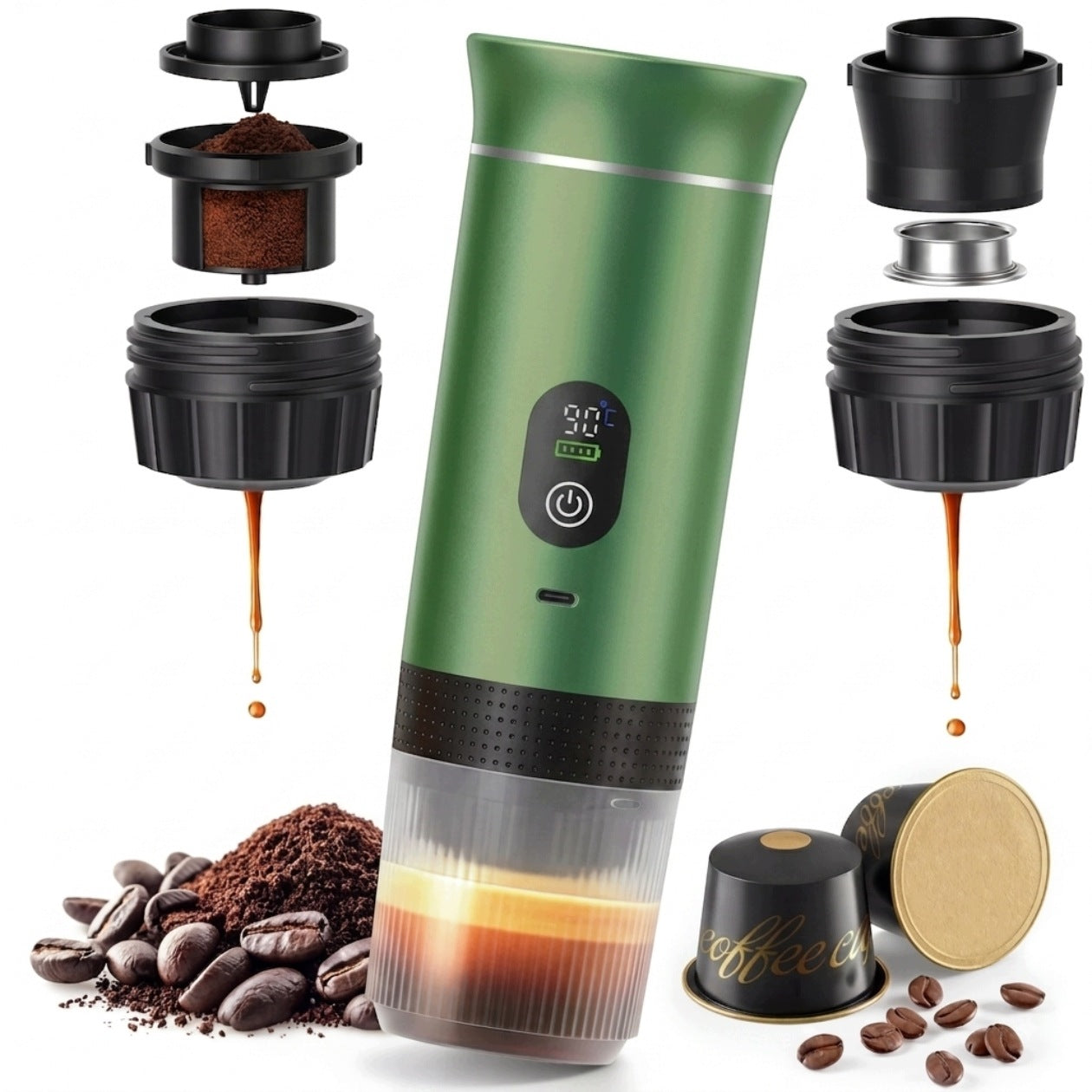 PORTABLE PRESSURE COFFEE EXPRESS 3in1 TOURIST TRAVEL AUTOMATIC