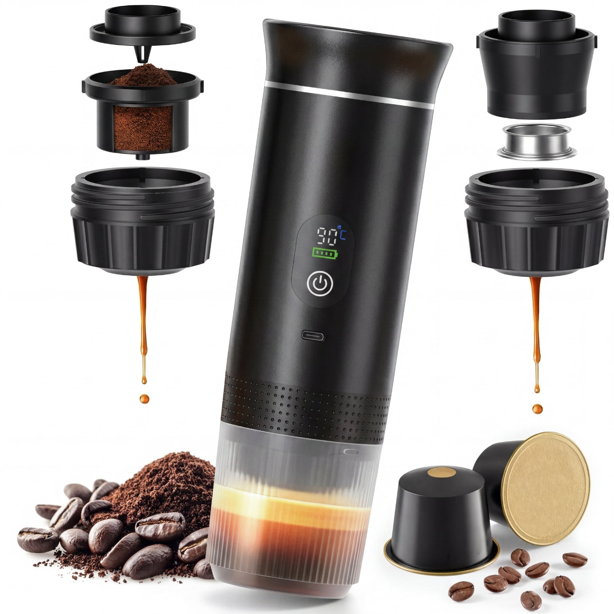 PORTABLE PRESSURE COFFEE EXPRESS 3in1 TOURIST TRAVEL AUTOMATIC