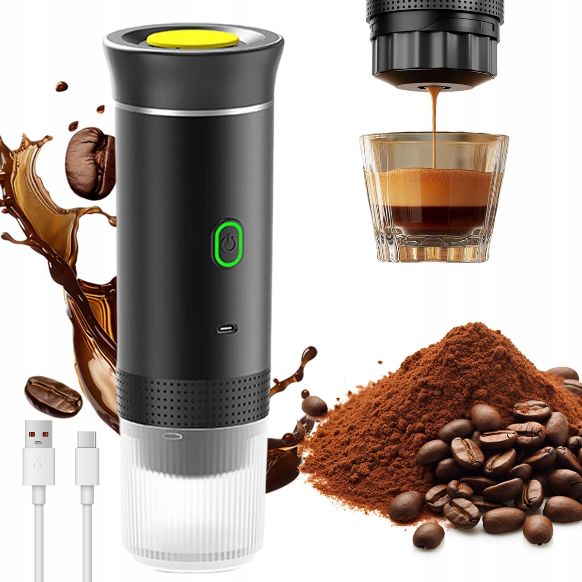 PORTABLE PRESSURE COFFEE MAKER 3IN1 CAR USB CAPSULES