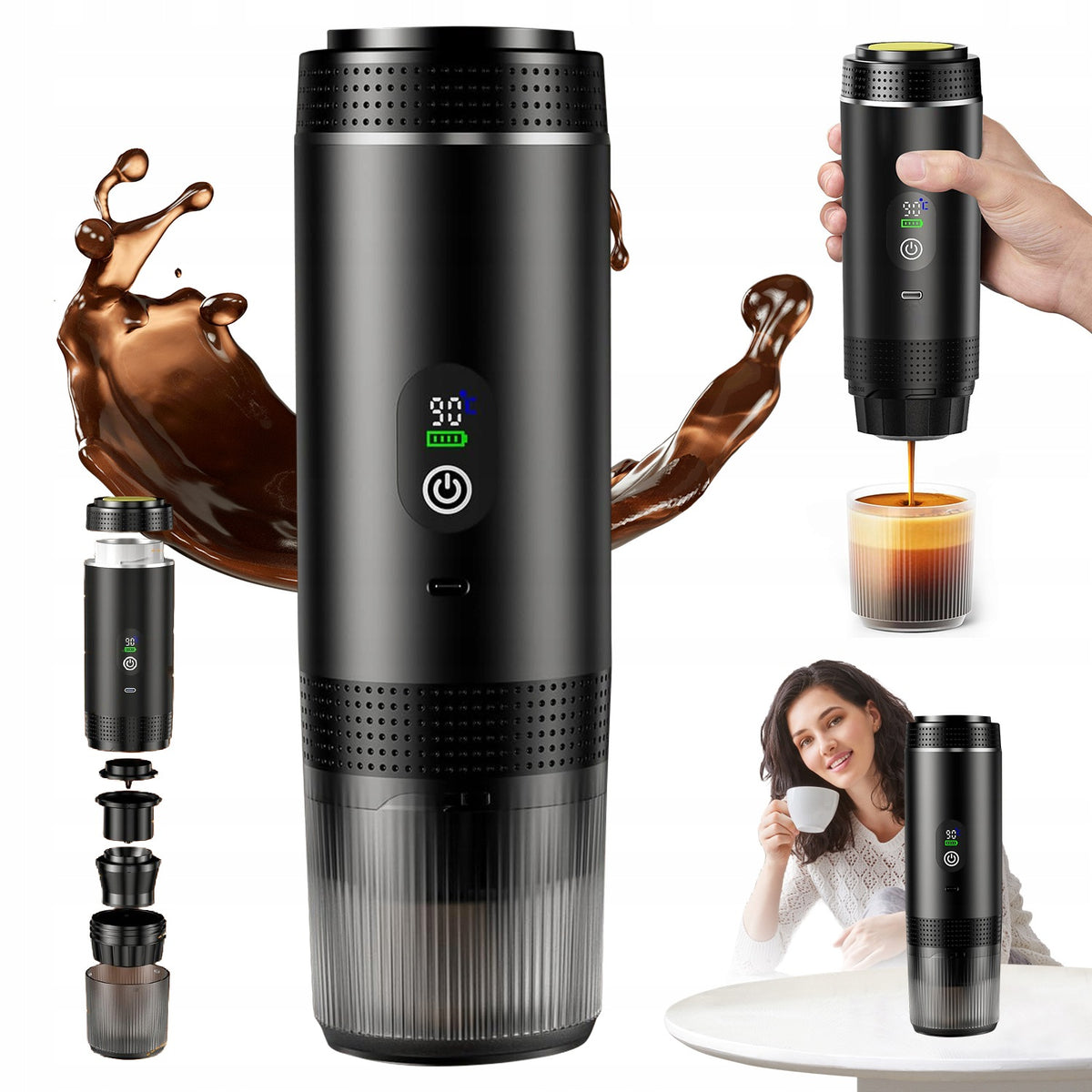 PORTABLE PRESSURE COFFEE MAKER 80ML CAPSULE GROUND USB-C CAMPING
