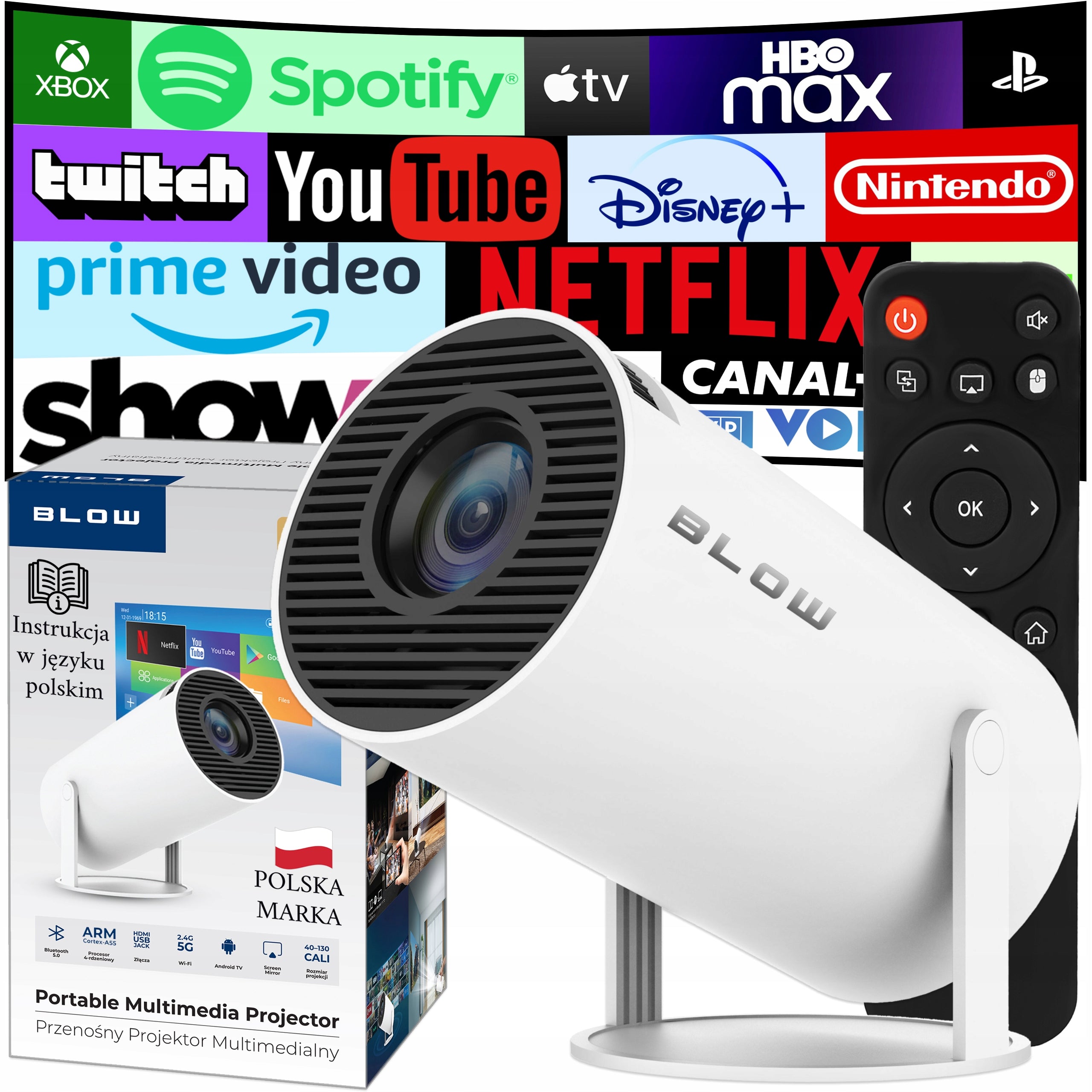 PORTABLE PROJECTOR ROTARY PROJECTOR SPEAKER ANDROID SMART TV WIFI FULL HD