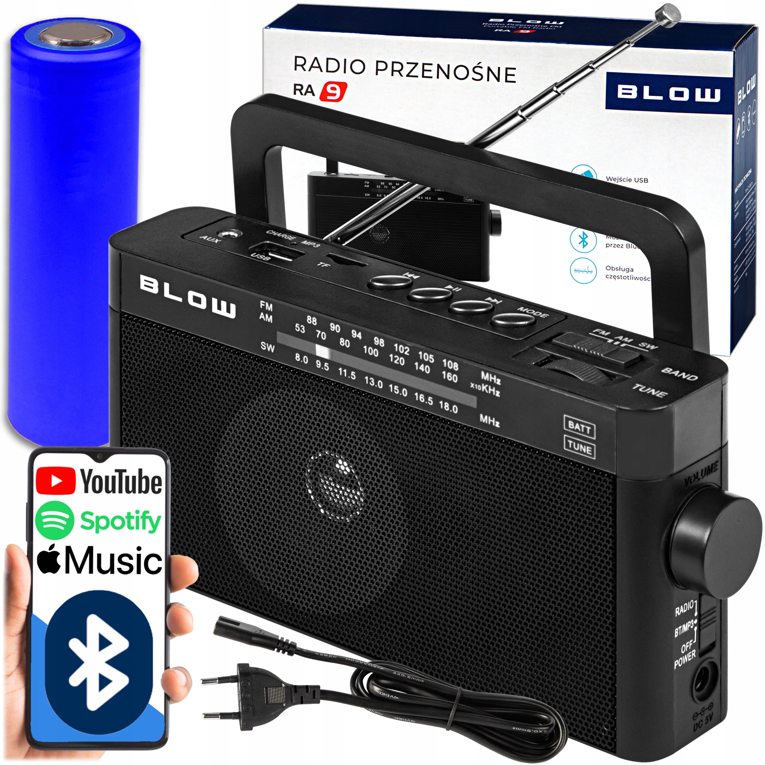 PORTABLE RADIO AM/FM KITCHEN BUILDING BLUETOOTH RECHARGEABLE USB AUX SD