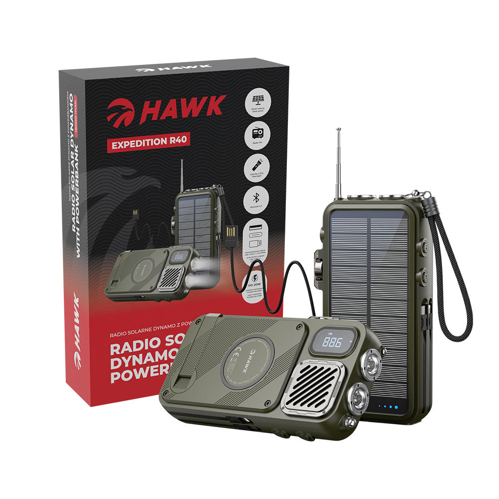 PORTABLE RADIO for solar crank dynamo POWERBANK 16000mAh Bluetooth PD20W Brand Hawk