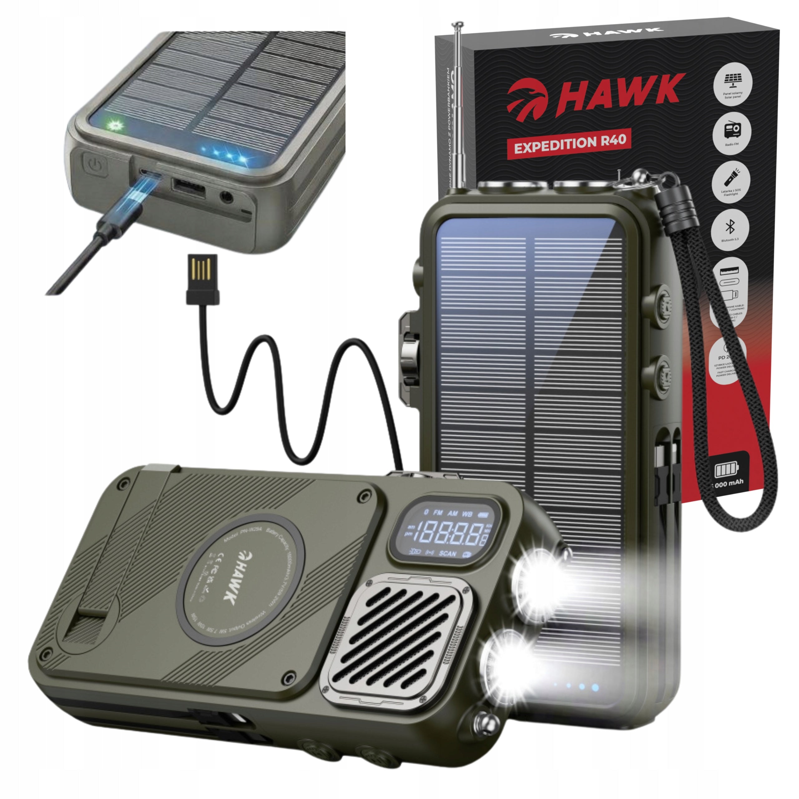PORTABLE RADIO for solar crank dynamo POWERBANK 16000mAh Bluetooth PD20W
