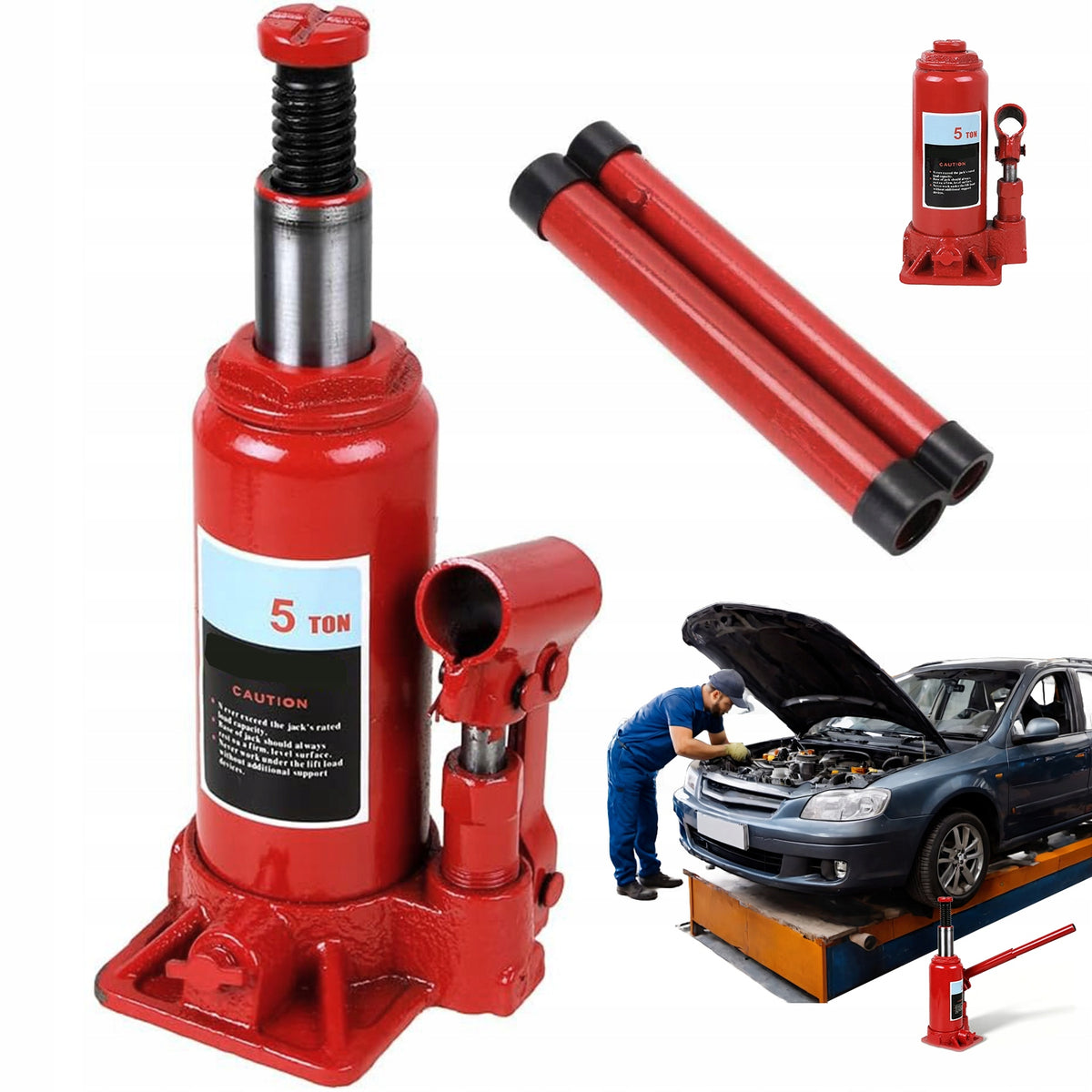 PORTABLE RED 5T HYDRAULIC JACK FOR VEHICLES CHASSIS CONTROL