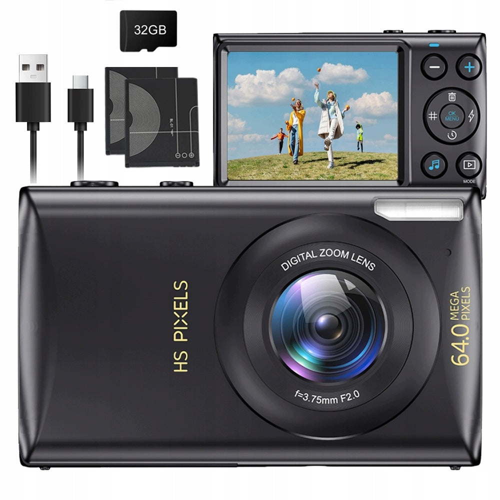 PORTABLE RETRO MINI DIGITAL CAMERA 4K 64MP 32GB 2.8'' WITH 2AKU 18X ZOOM