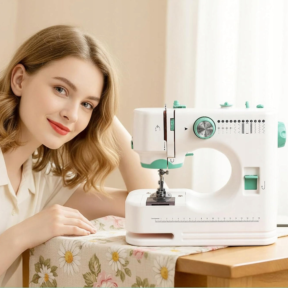 PORTABLE SEWING MACHINE 12 DESIGNS WITH DOUBLE NEEDLE FOR BEGINNERS Model Mini Blue