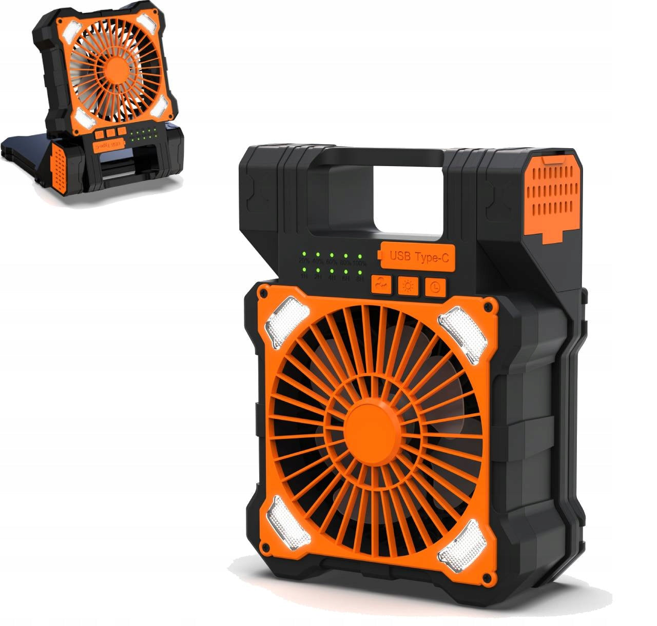 PORTABLE SOLAR CAMPING FAN WITH LED POWER BANK USB 8000mAh Fan type floor