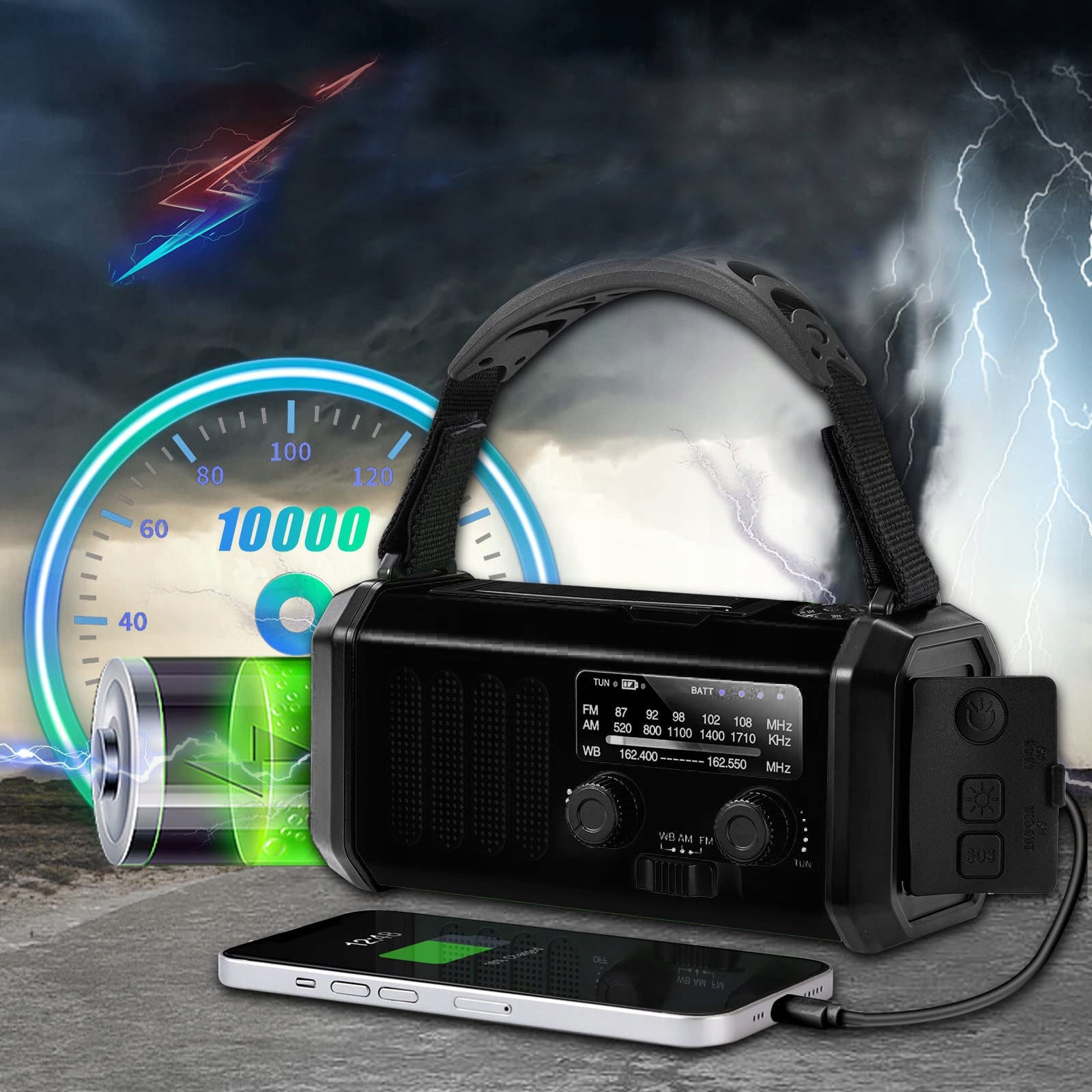 PORTABLE SOLAR RADIO CRANK ALARM DYNAMO EMERGENCY FLASHLIGHT 10000mAh Model Solar radio
