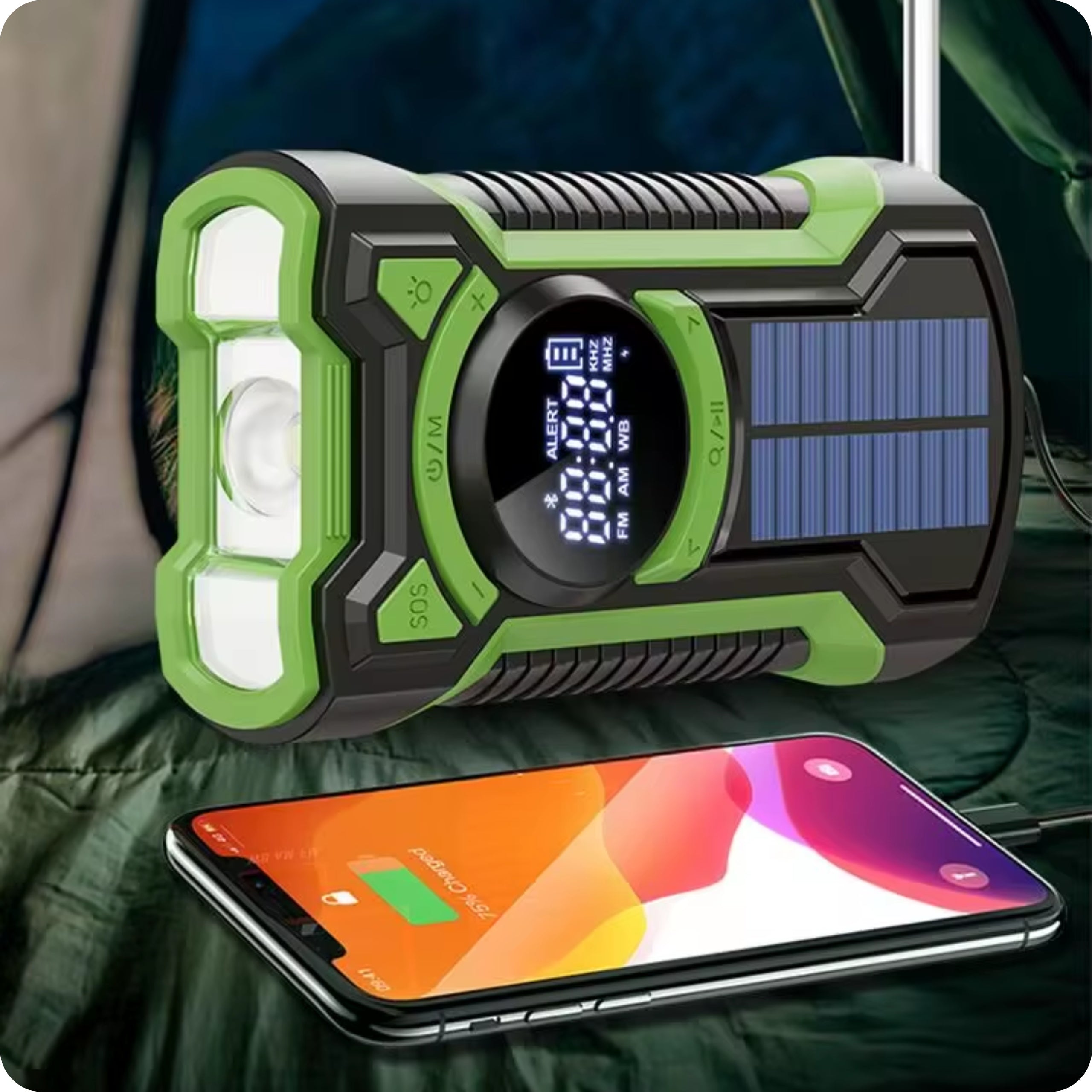 PORTABLE SOLAR RADIO CRANK ALARM DYNAMO EMERGENCY FLASHLIGHT 5000mAh JB-07G Packaging status original