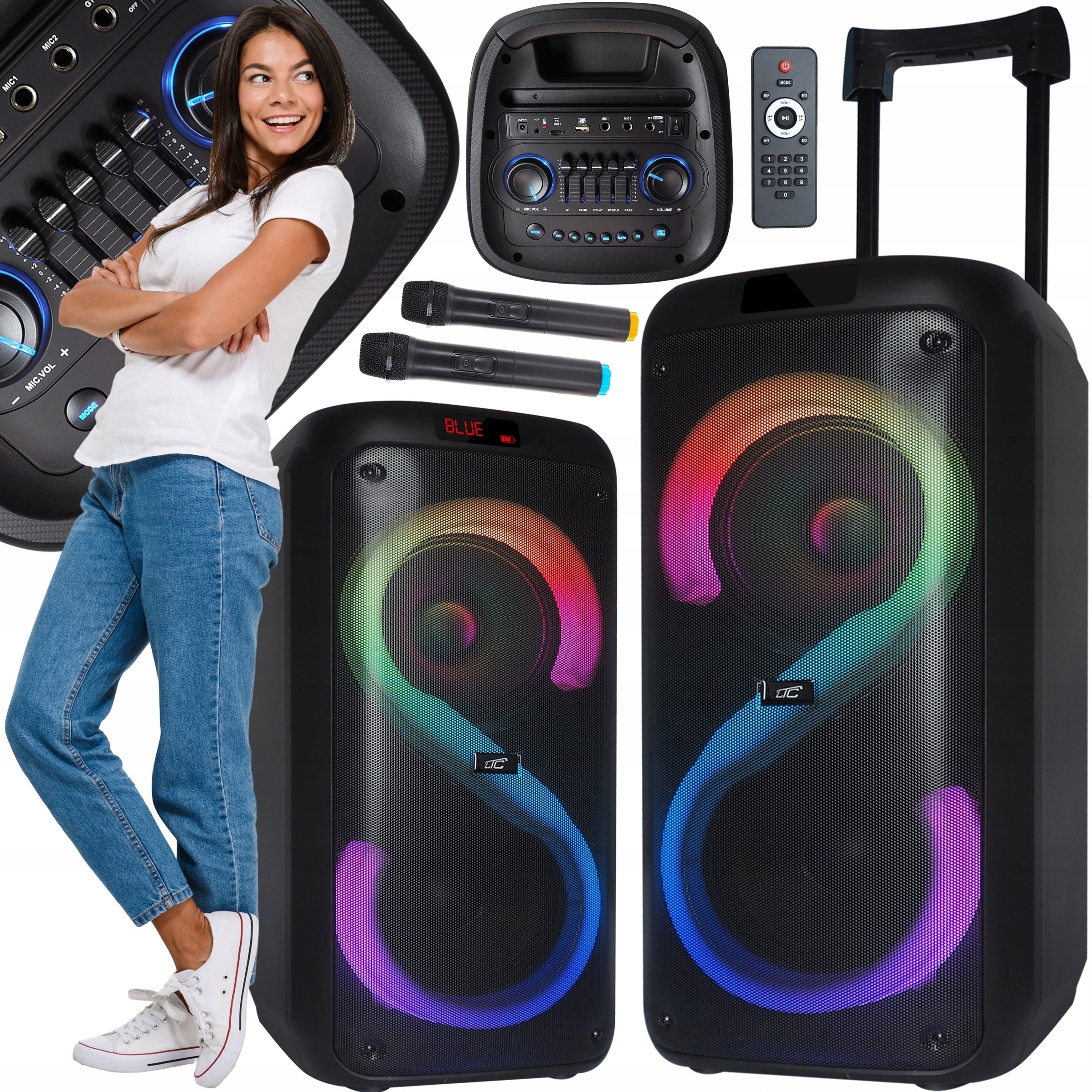 PORTABLE SPEAKER COLUMN XXL 400W PARTYBOX KARAOKE REMOTE CONTROL AUX USB BT FM