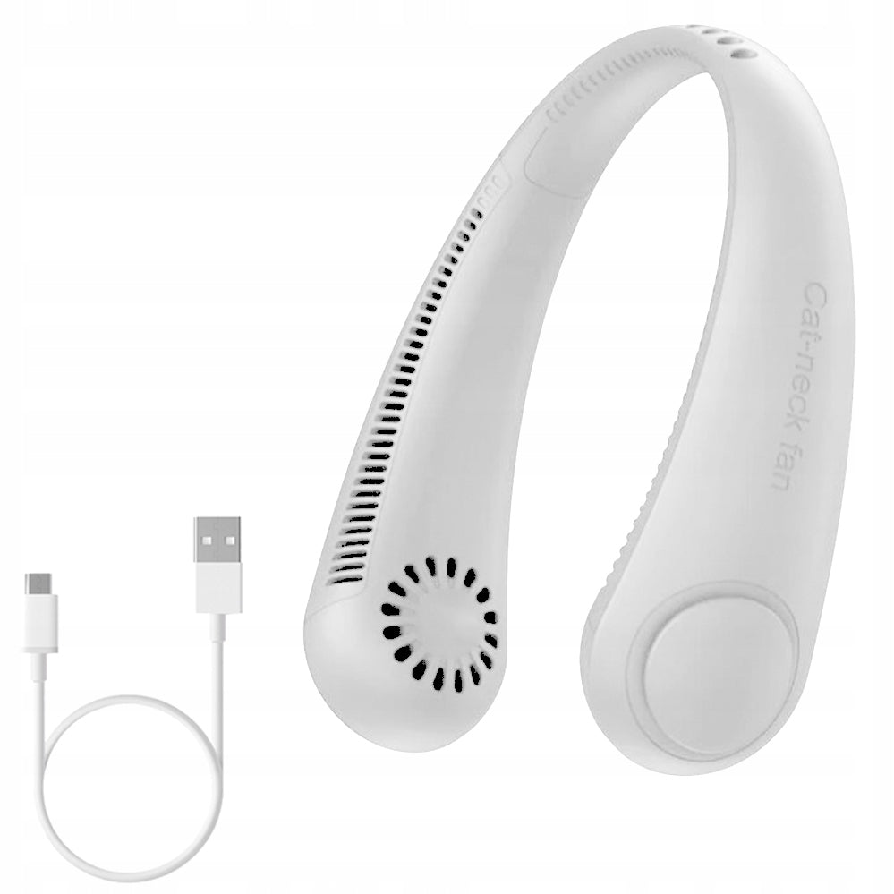 PORTABLE SPORTS FAN NECK FAN USB White POWERFUL RECHARGEABLE BATTERY