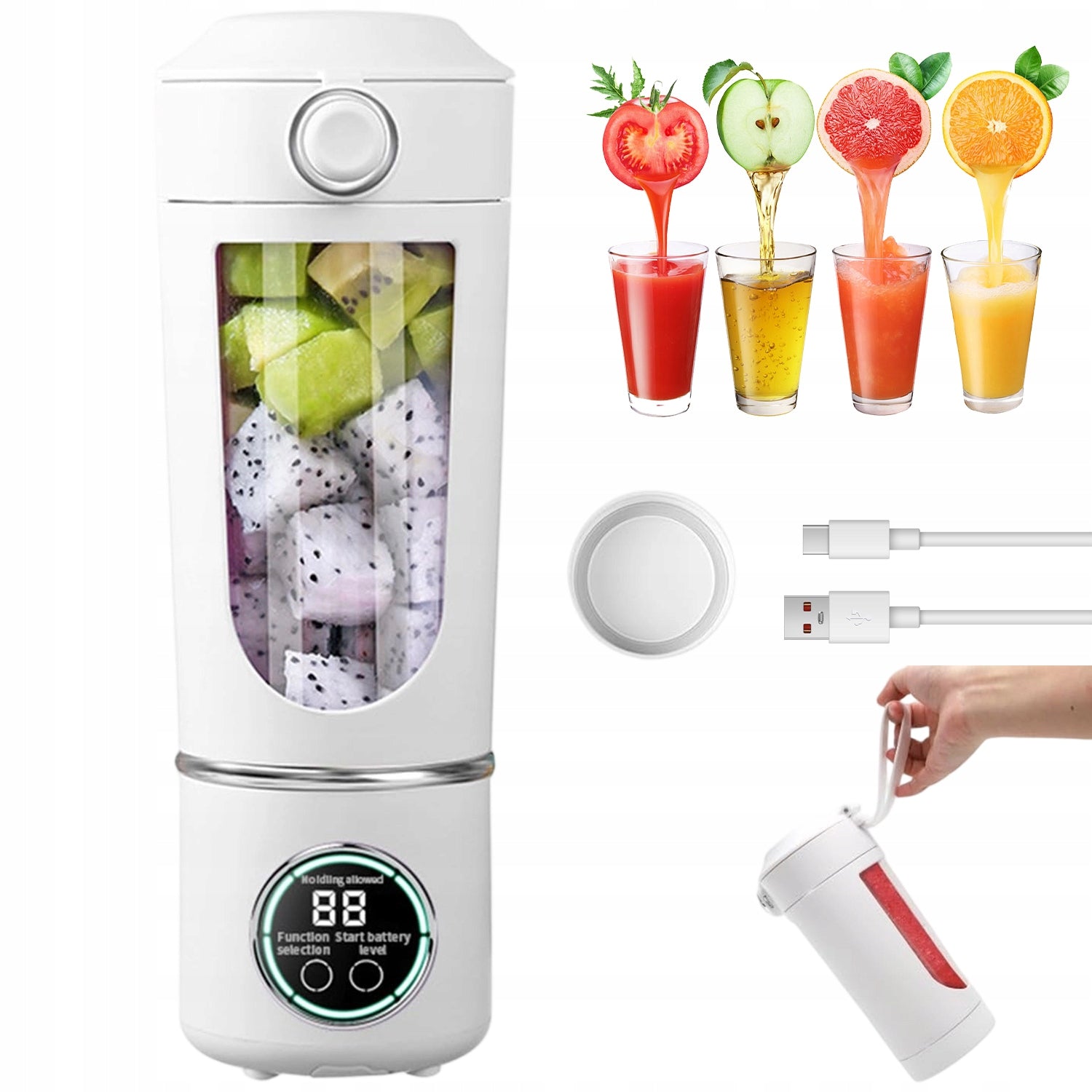 PORTABLE WIRELESS BLENDER FOR USB 700ML 15000RPM TOURIST WHITE
