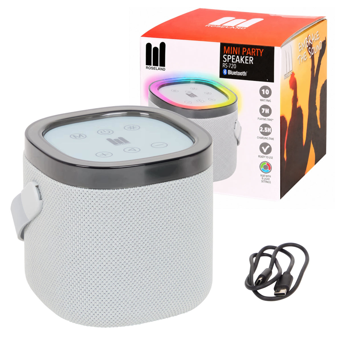 PORTABLE WIRELESS SPEAKER SMALL GLOWING GREY BLUETOOTH FOR PHONE