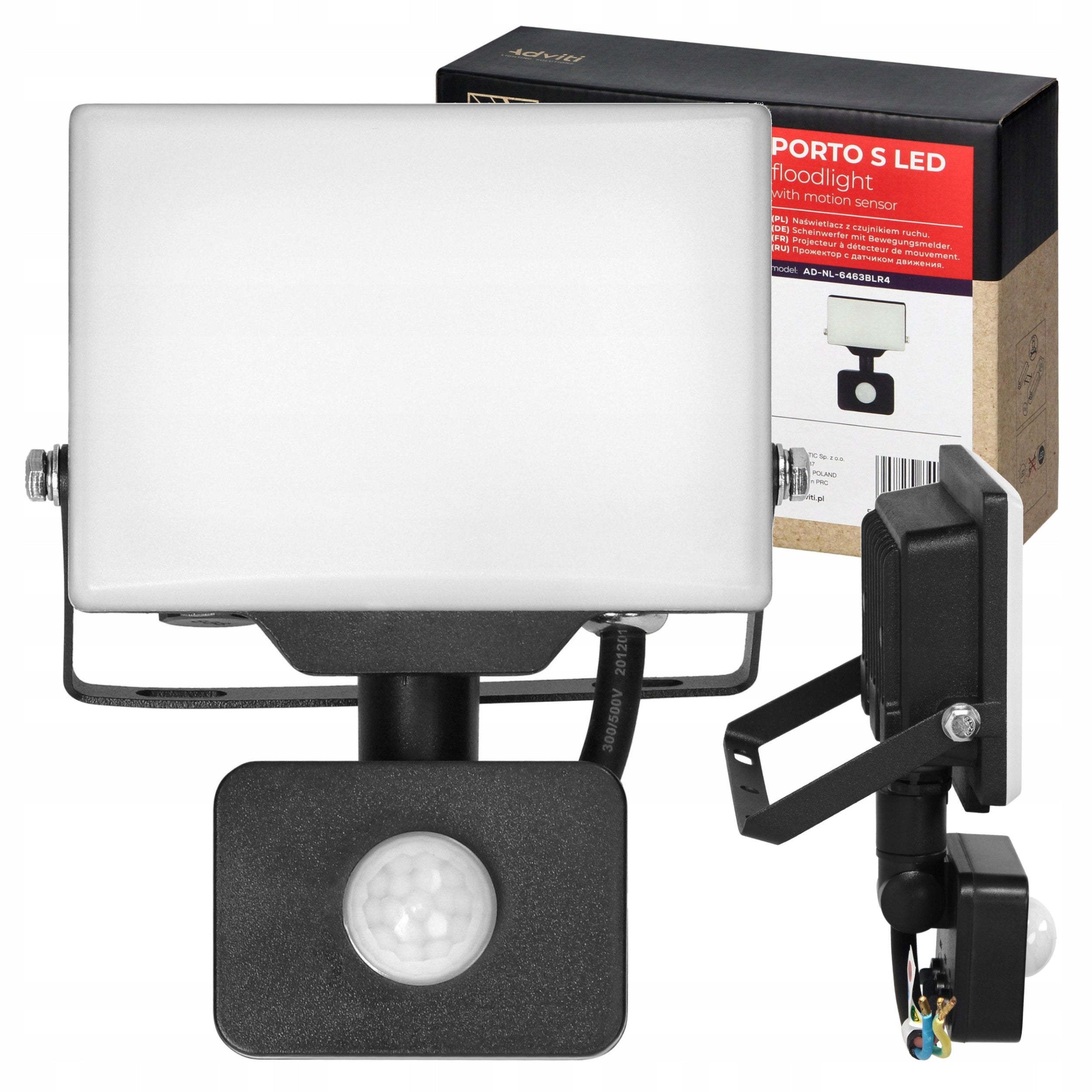 PORTO S LED FRAMELESS LED FLOODLIGHT with PIR, 20W,1600lm, IP44, 4000K Brand Adviti