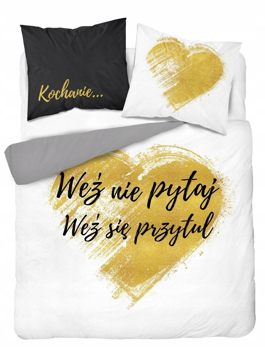 Baumwollbettwäsche mit Aufschrift auf einem goldenen Herzen, 160x200 cm 