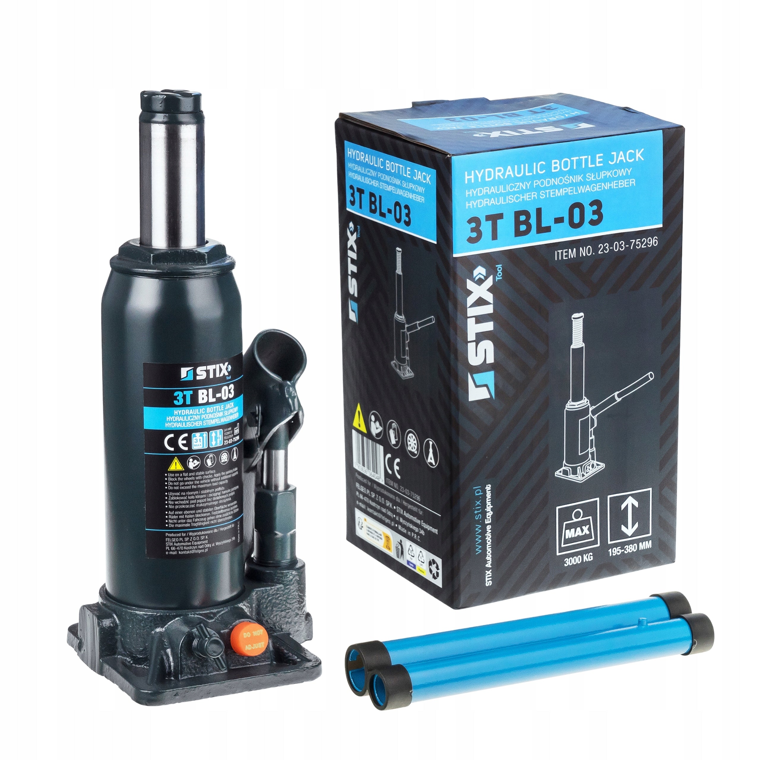 POST LIFT 3T 195-390mm BOTTLE TWO-STAGE LEVER BL-03 STIX